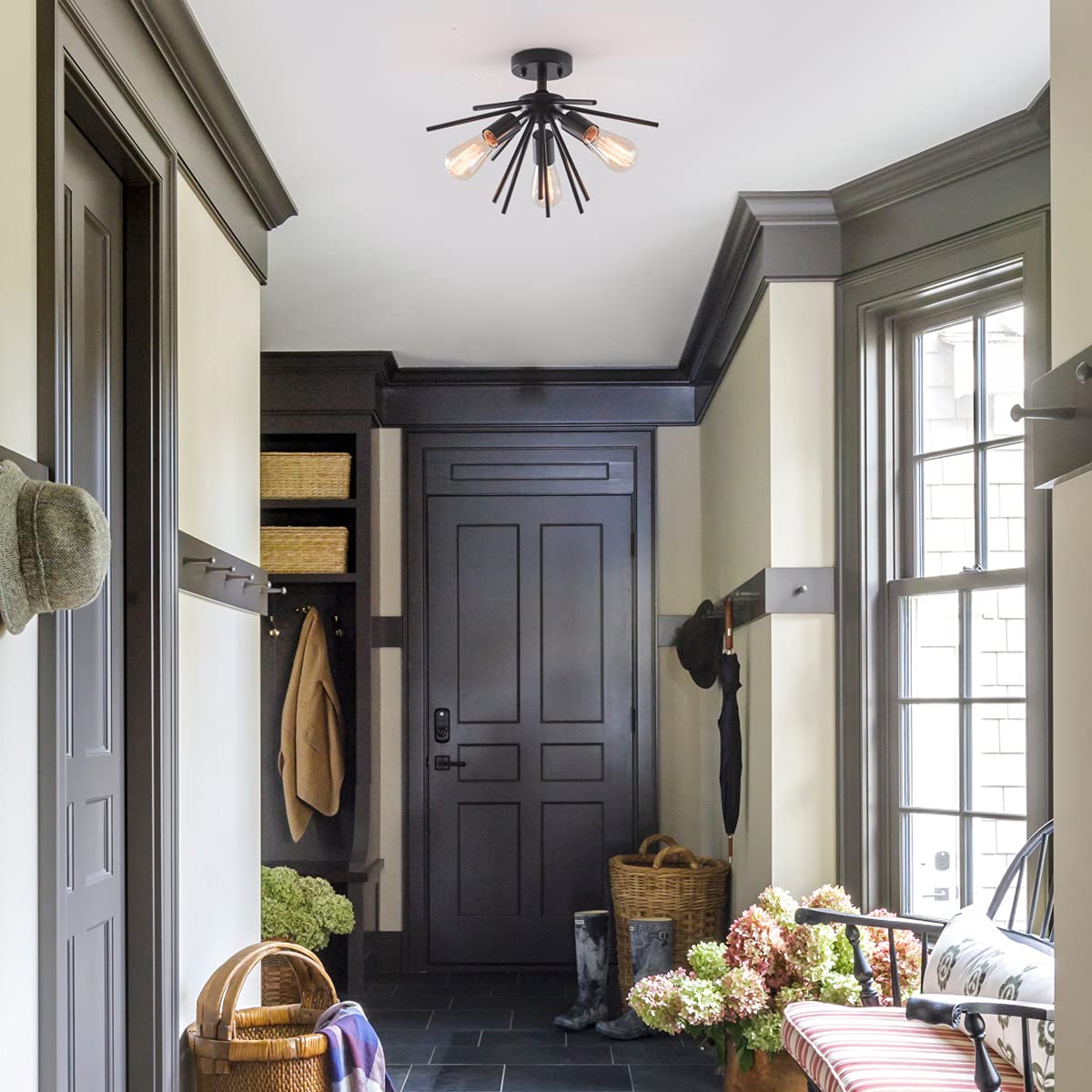 VILUXY Modern 3-Light Flush Mount Ceiling Light Fixture, Metal, Black, Mid Century Design for Hallway, Dining Room, Living Room