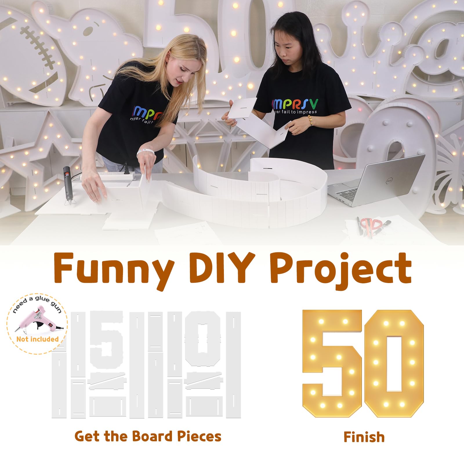 imprsv 4FT Light Up Numbers - Marquee Foam Board 50th Birthday Decorations for Men & Women, Anniversary Party Arch Kit