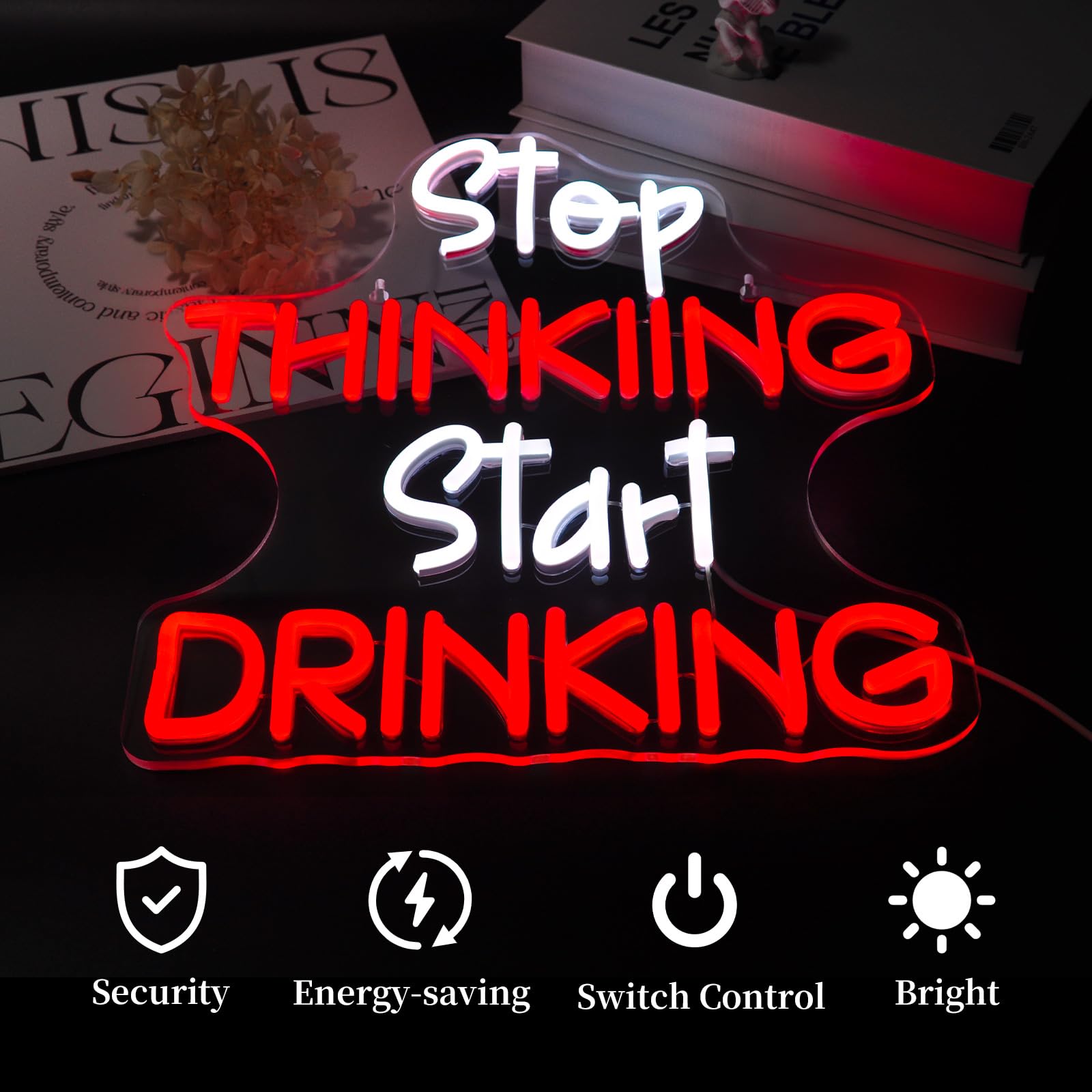 Ebdobgbs Stop Thinking Neon Sign Led Neon Lights Neon Signs For Wall Decor Light Up Sign For Birthday Party Club Gift