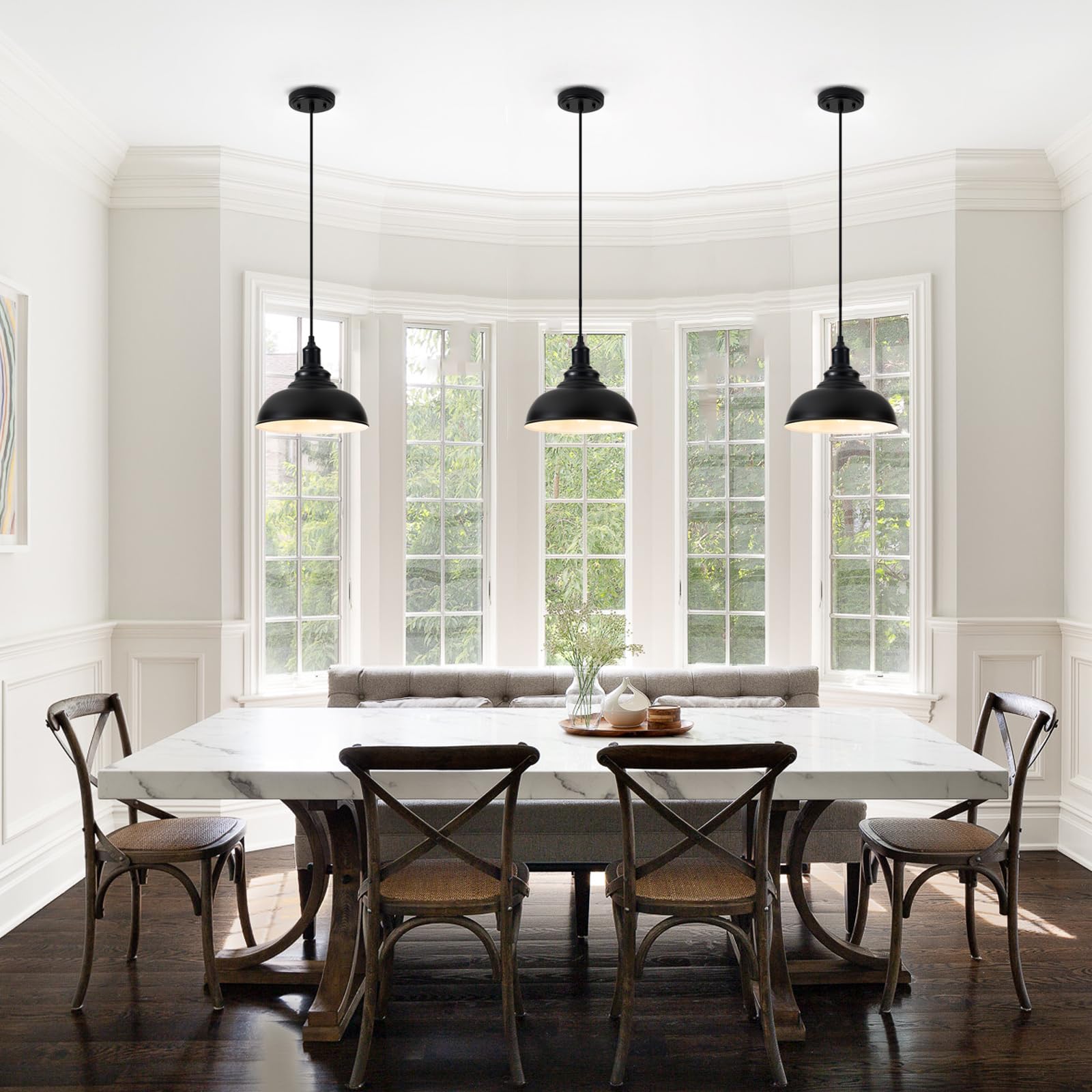 Alaislyc 3-Pack Black Farmhouse Pendant Lights, Adjustable Industrial Hanging Fixtures For Kitchen Island