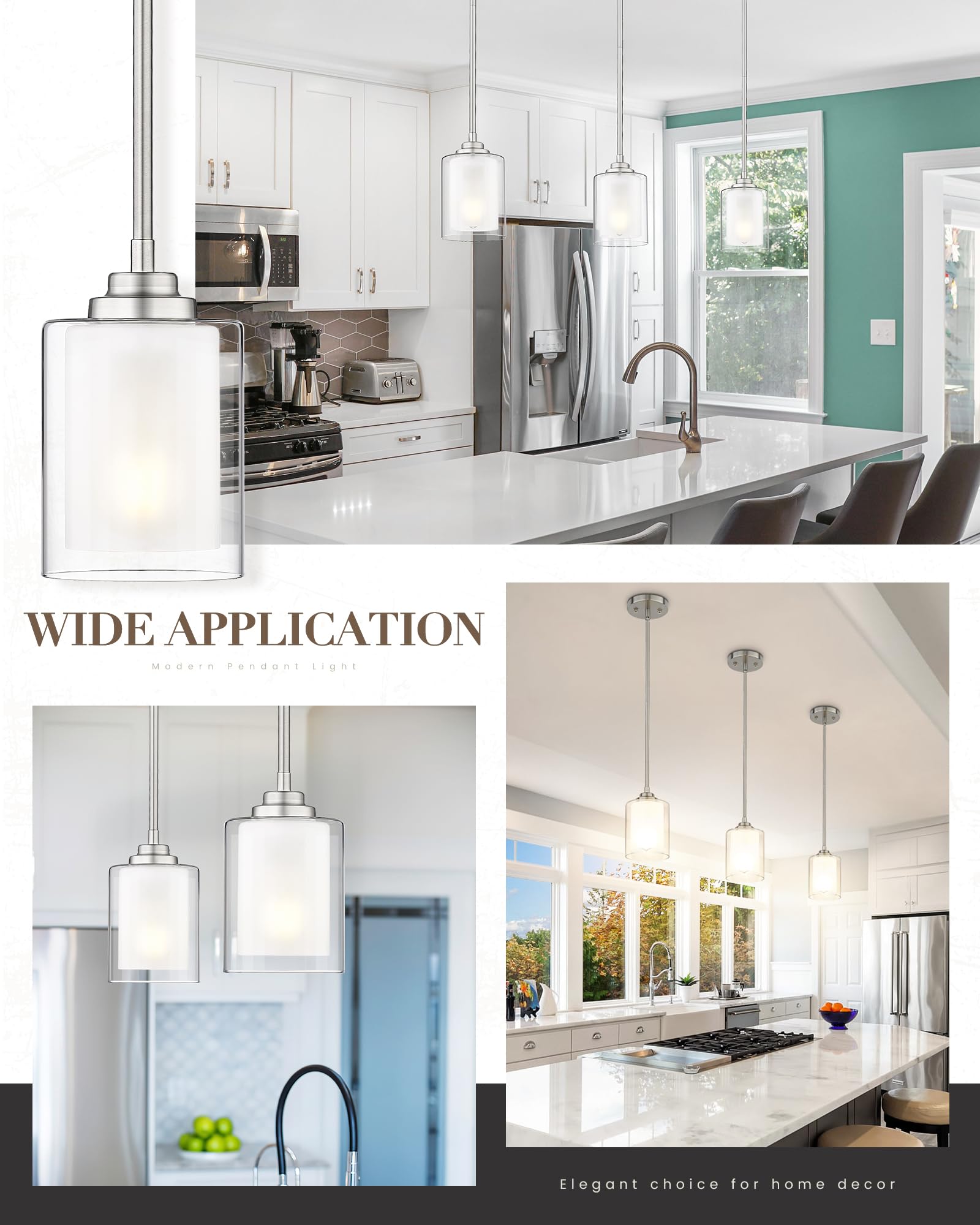 Tengxin Modern Pendant Light Brushed Nickel Modern Pendant Light For Kitchen Island Hanging Ceiling Light Fixture Farmhouse Pendant Lighting For Dining Room Bedroom Bar Office Txplbn02