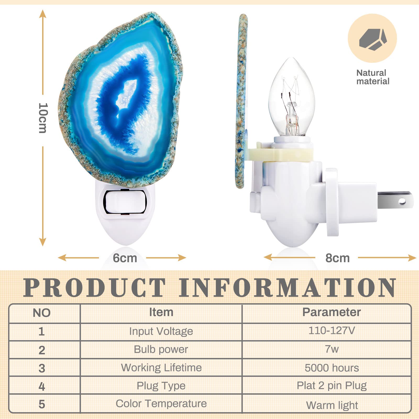 Agate Night Light Agate Slice Light Crystal Nightlight Plug Into Wall With Switch Home Decor Hallway Lights, Nightlight For Toil