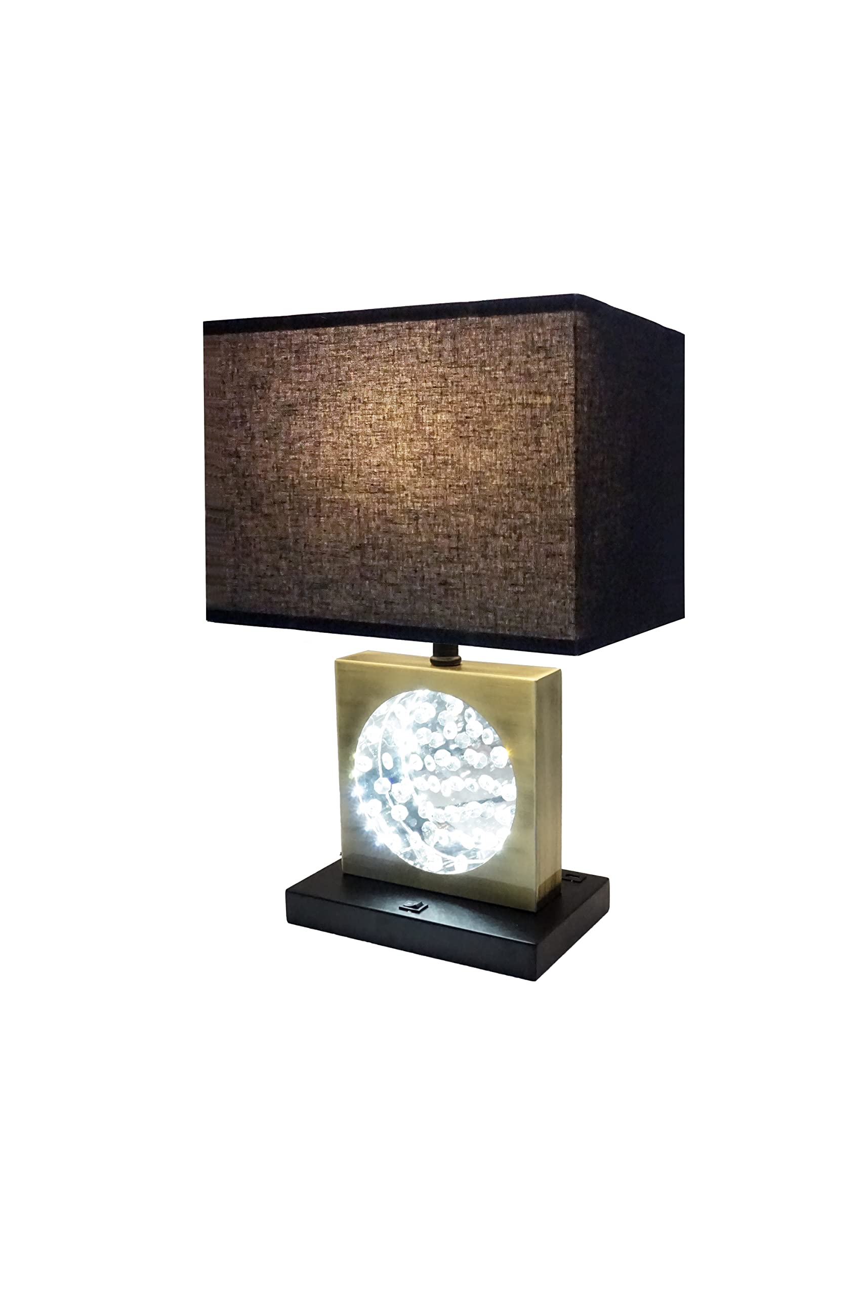 SH Lighting LED Table Lamp with Crystal Decor, USB Port & Power Outlet, 22in Tall, Gold, Model 6380