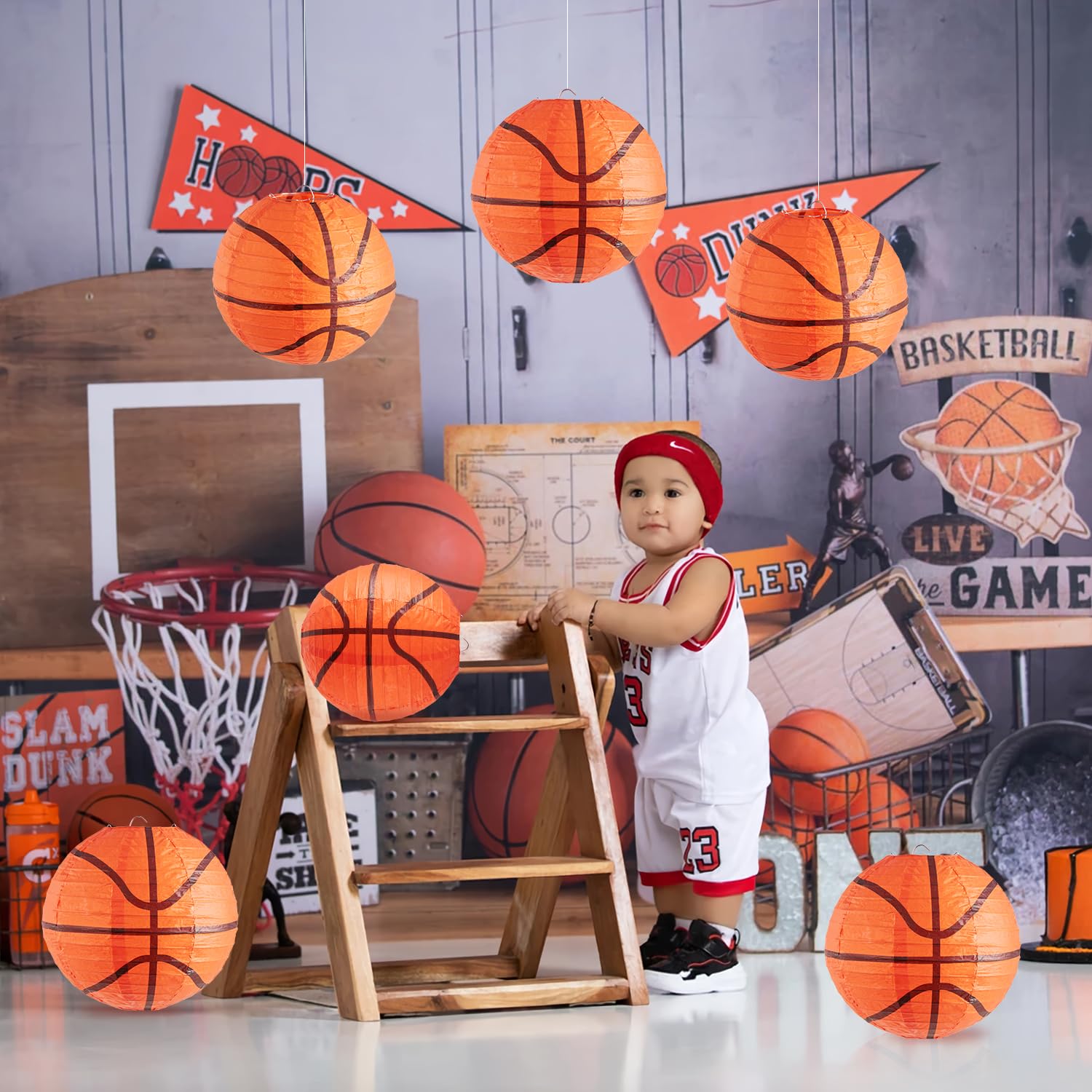 Easy Joy 6 Pcs 8'' Basketball Party Decorations Basketball Lanterns Basketball Paper Lanterns Basketball Hanging Lanterns Creati