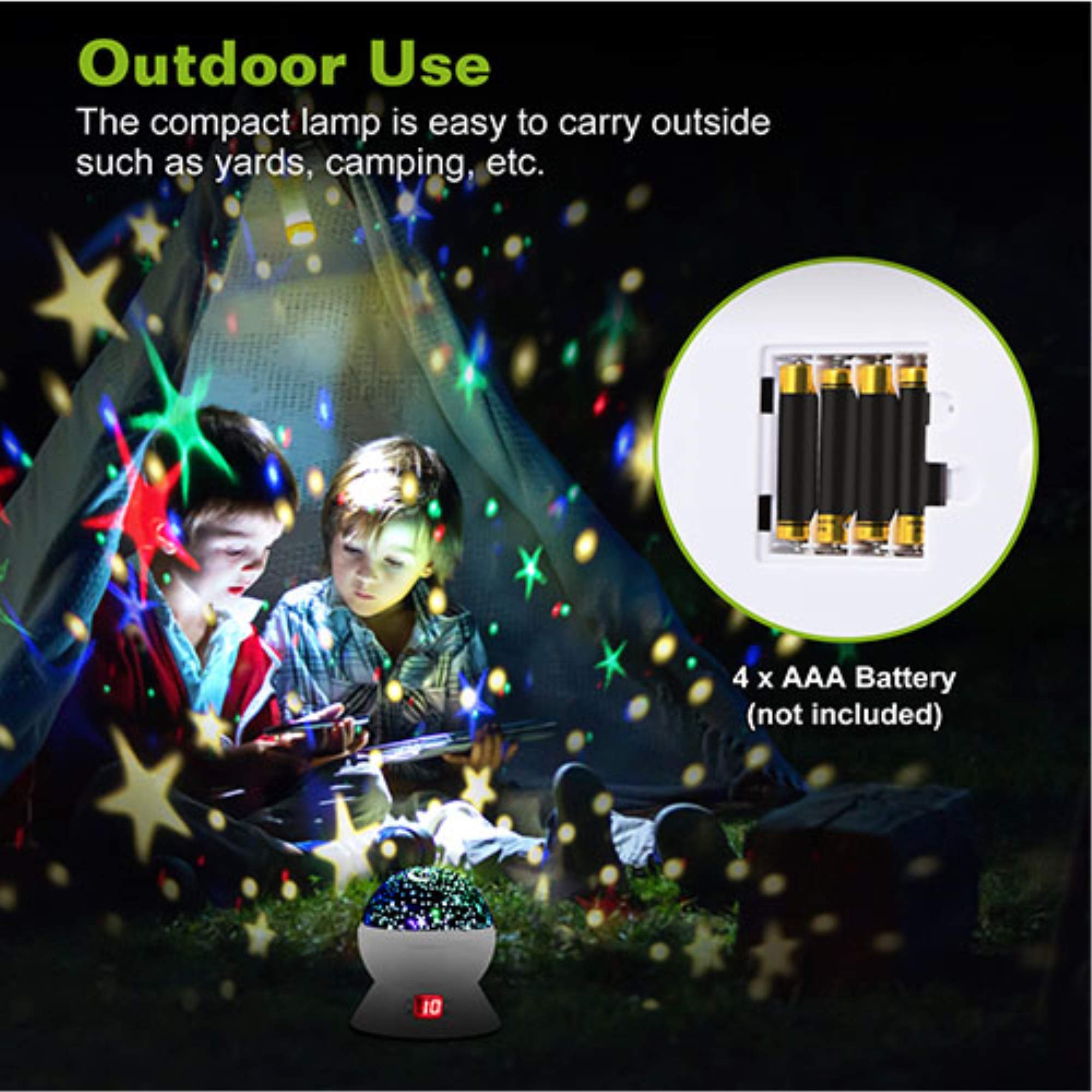 Kocaso Led Projector Lamp - Kids Night Light With Star & Moon Projection, 360° Rotation, Timer