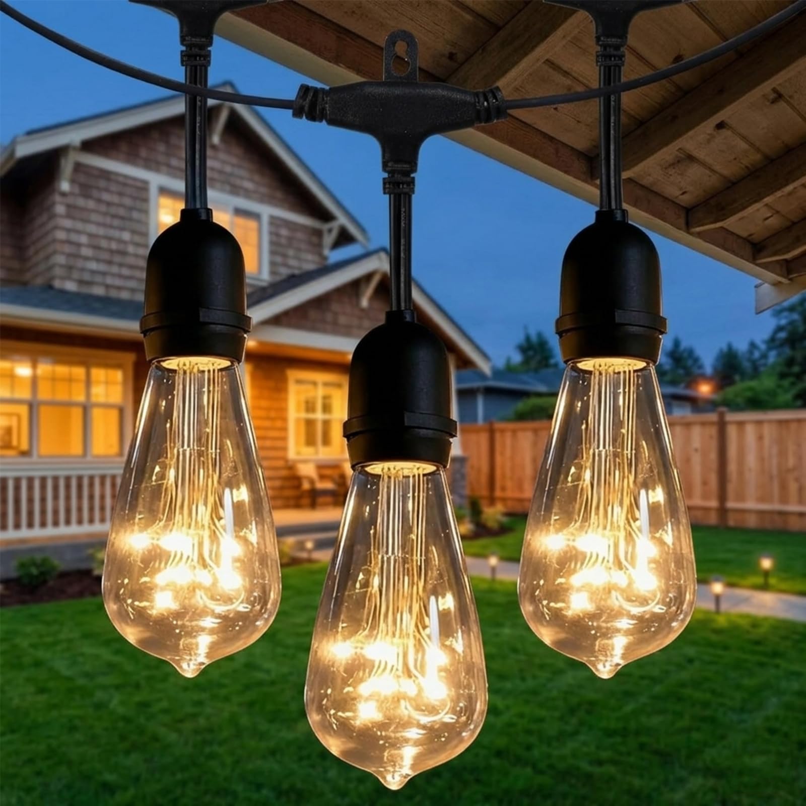 Afirst Outdoor String Lights Weatherproof Connectable LED Edison String Lights, Black Cord with Clear Plastic Bulbs, Starry Them
