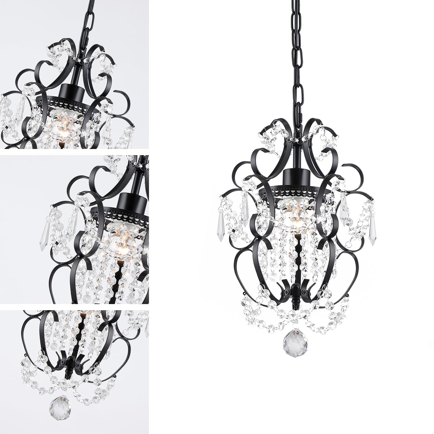 RAYMALUX Plug in Chandelier - Mini Black Metal Ceiling Light Fixture with ON/OFF Switch for Bedroom, Living Room, Dining Room