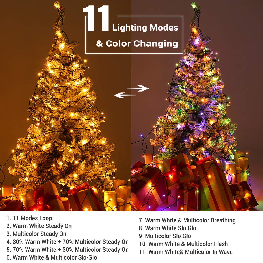 Brizled Christmas Lights Outdoor, 500 LED Color Changing Christmas String Lights with Remote, 180.4ft 11 Modes Christmas Tree Li