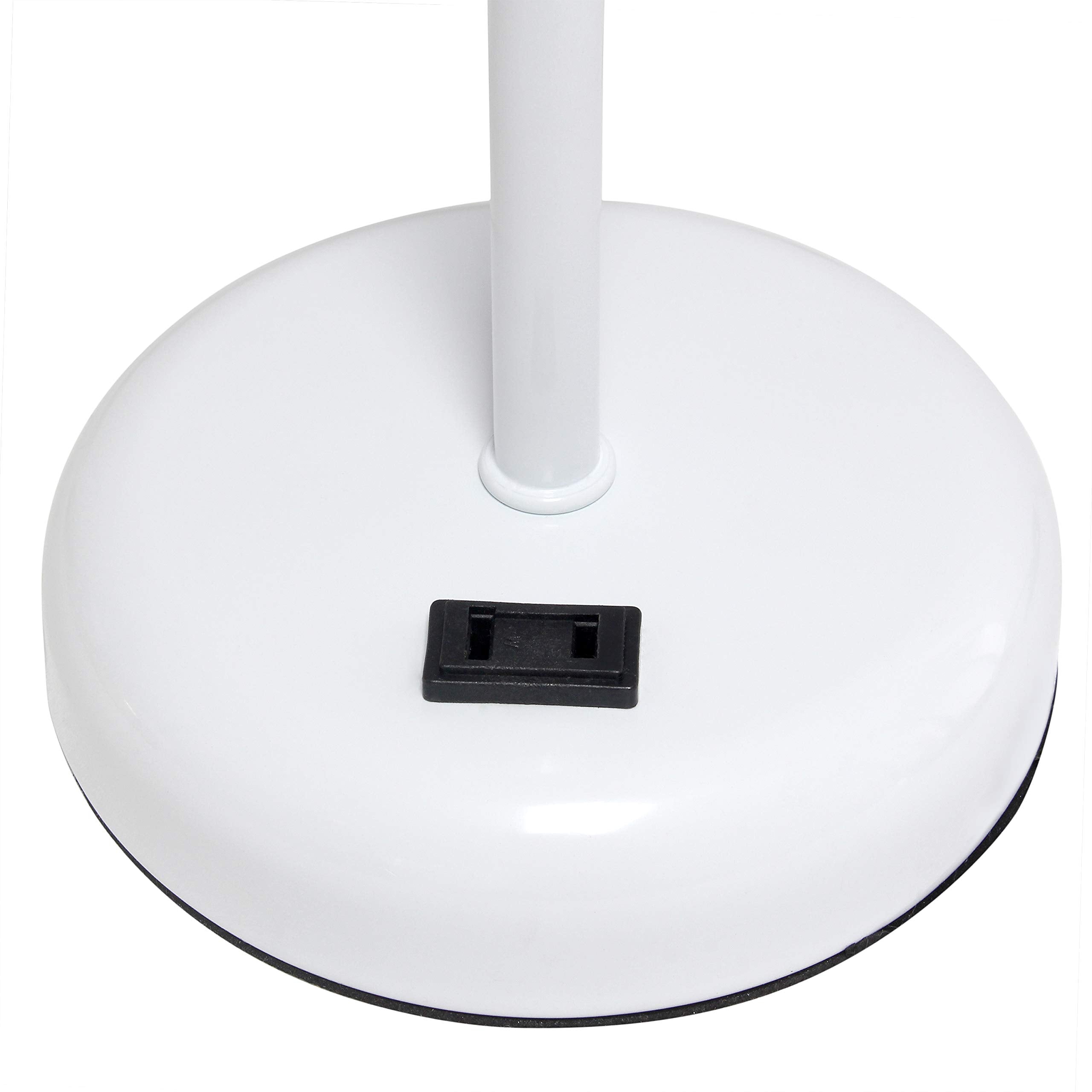 Simple Designs Lt2024-Wow White Stick Table Desk Lamp With Charging Outlet And Drum Fabric Shade, White Shade