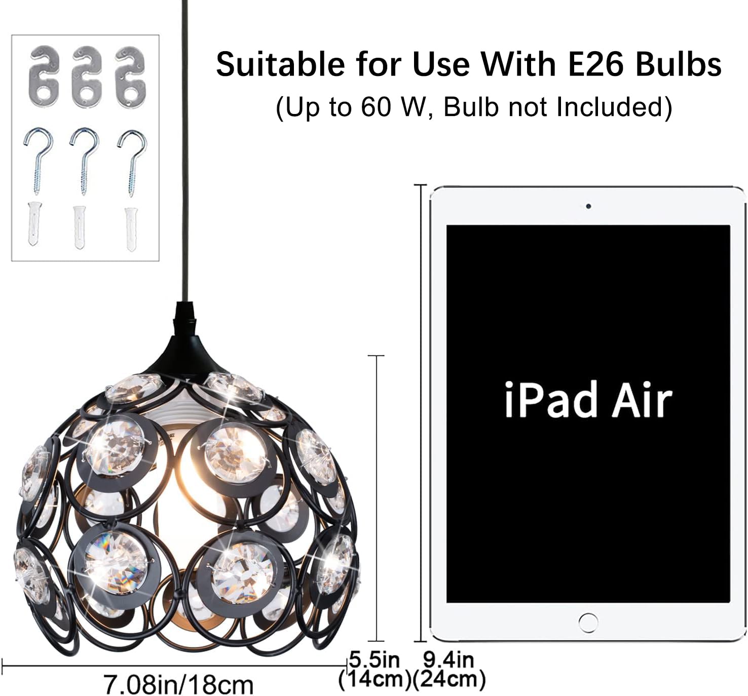 TISLYCO Crystal Plug-in Chandelier, 13.12ft Cord, Rustic Hanging Light for Kitchen Island, Bedroom, 5.5"x7" Design
