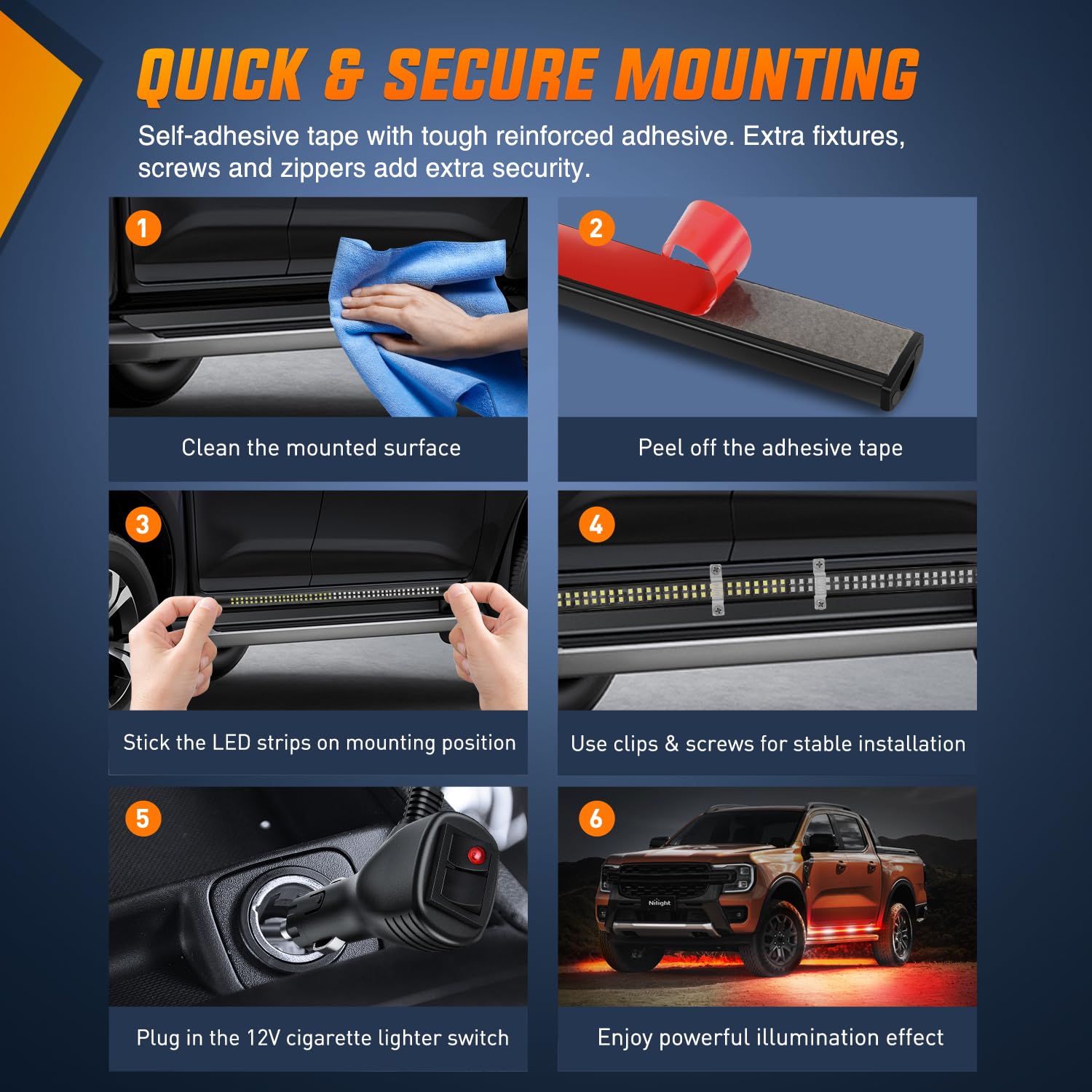 Nilight 2Pcs 70 Inch Emergency Strobe Lights Strip 1125 Led Running Board Marker Light Red White Flexible Side Flashing Warning