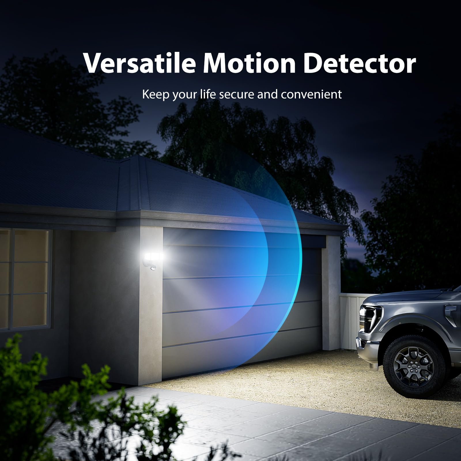Onforu 65W LED Motion Sensor Outdoor Flood Light, 3 Adjustable Heads, 6500LM, IP65 Waterproof, Standard Size, Black, Model BDB65G-3