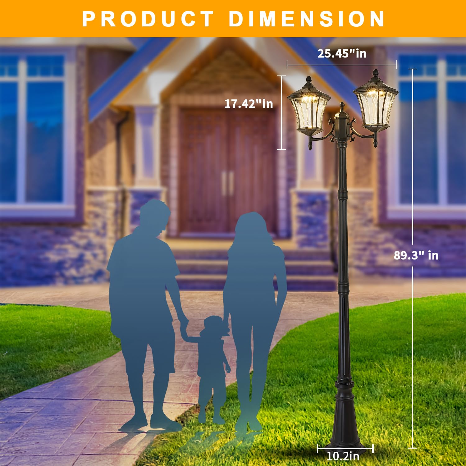 Scnycul Outdoor Solar Lamp Post Lights With Dusk To Dawn Sensor, Waterproof Led 2-Head Street Lights, Modern Solar Column Pole L