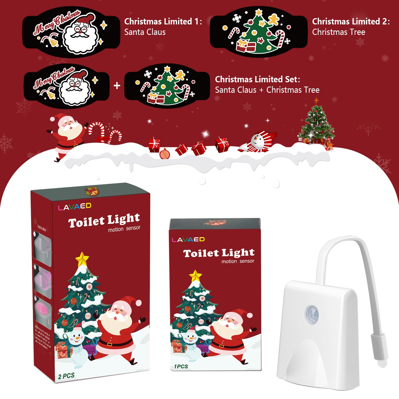Lavaed Christmas Decorations Indoor,2Pack Toilet Night Lights 16 Color Changing,Motion Sensor Projection Rechargeable Toilet Lig