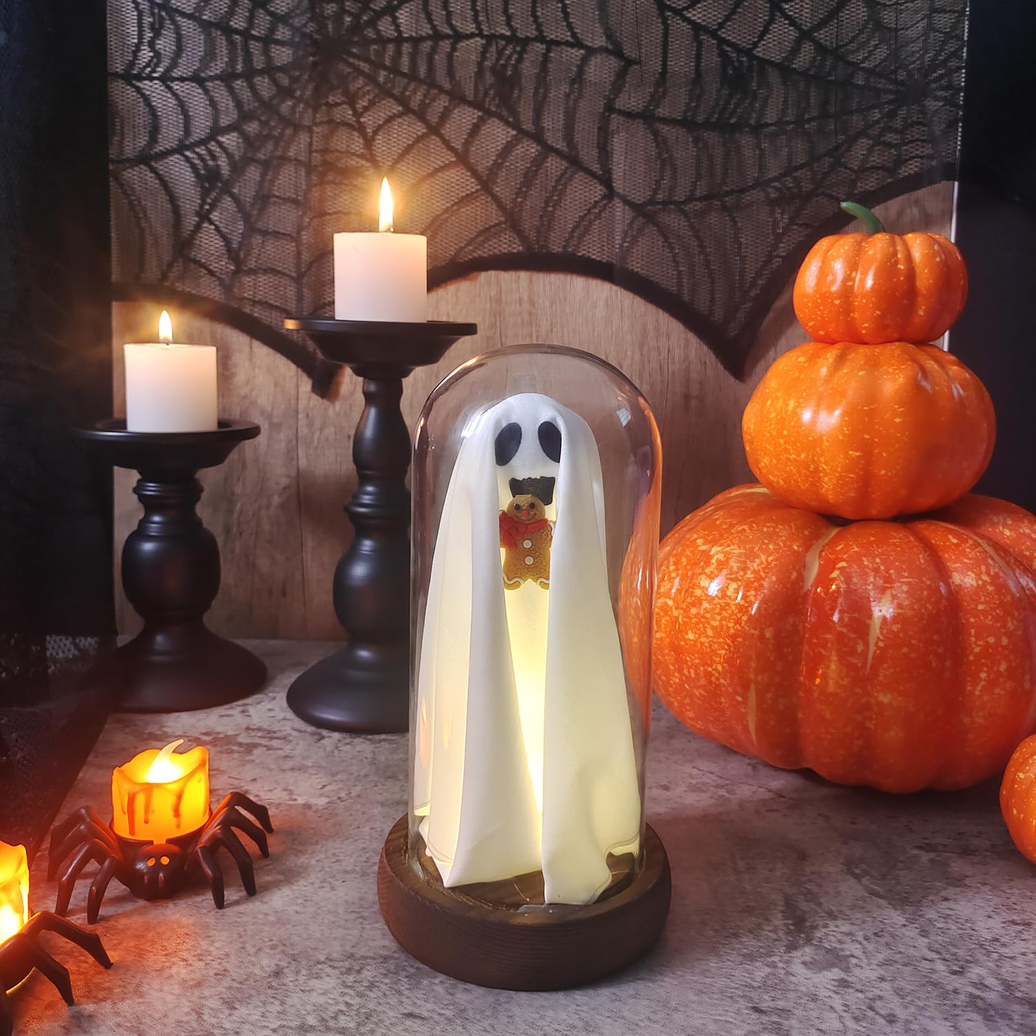 Generic Halloween Decor - Gingerbread Man Ghost Lamp with Remote Control Lights, Indoor Tabletop Decoration