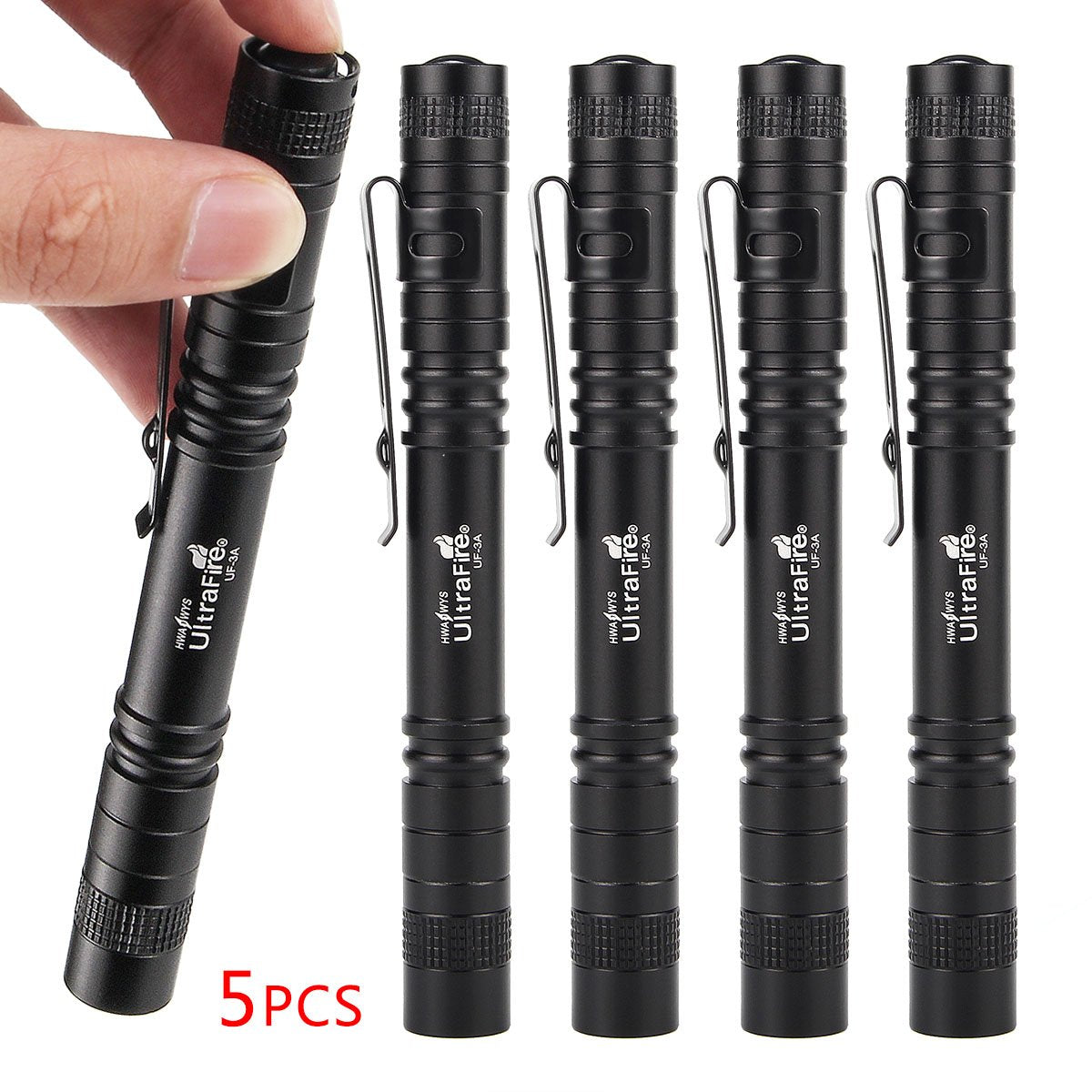 ULTRAFIRE Pocket-Sized Flashlight UF-3AL, 80 Lumens, Black, Aluminum, 5 Pack