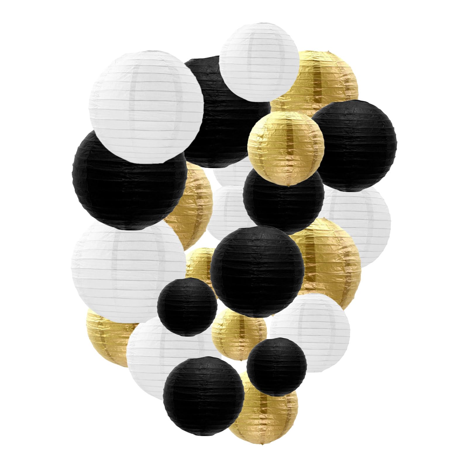 Black Gold White Paper Lanterns Decorative, Chinese/Japanese Hanging Round Paper Lanterns Decorations for Wedding, Graduation, A