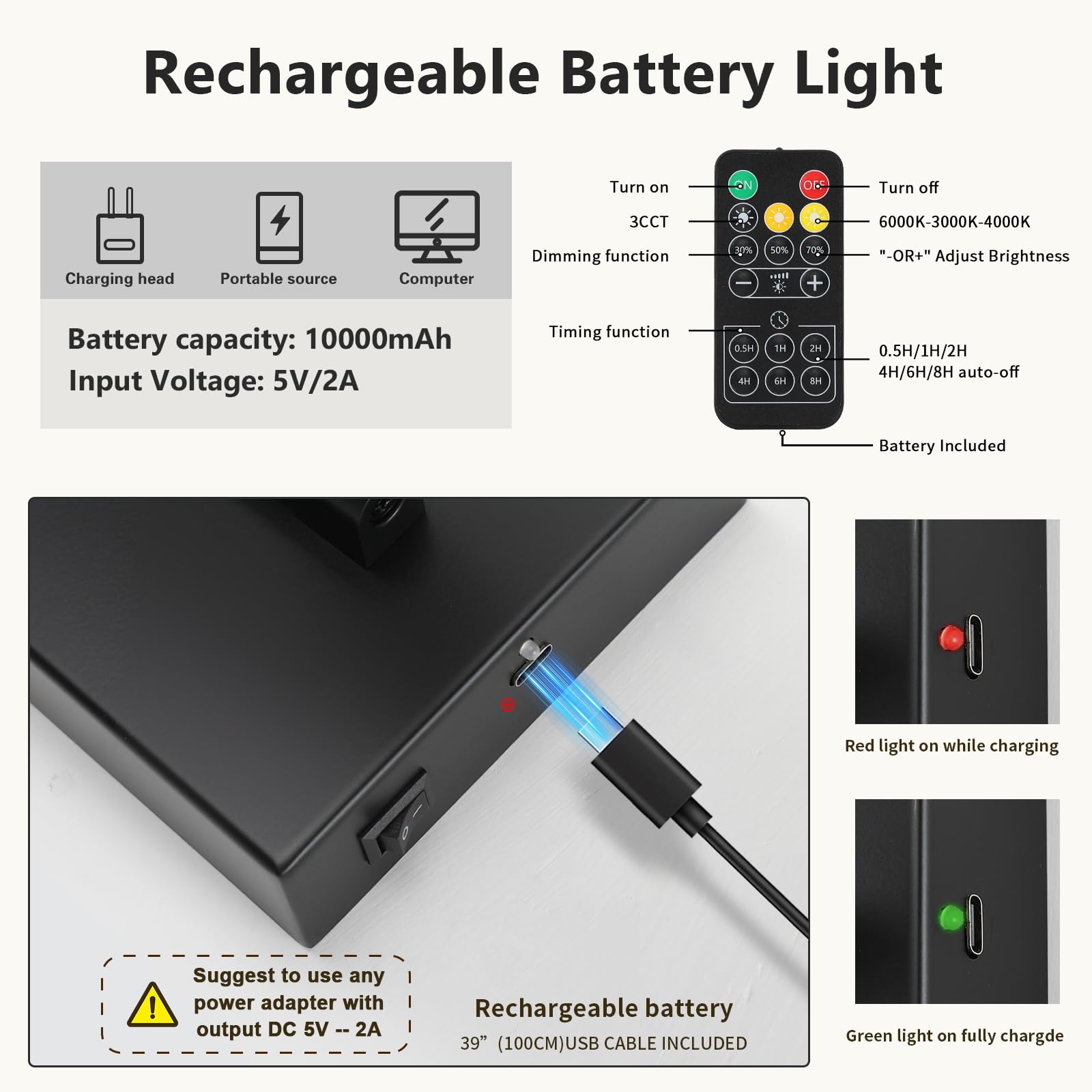 Joosenhouse Battery Operated Picture Light, 24.4 Inch, Metal, Black, Model 7110, Wireless with Remote Control and Timed Dimming