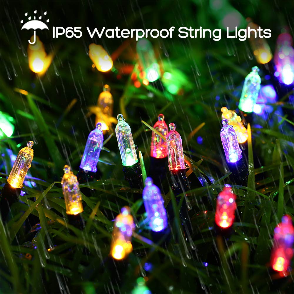 LYHOPE Battery Operated Christmas Lights, 33ft, 100 LED, Waterproof, 8 Modes, Multicolor, Model JJMAHBL06
