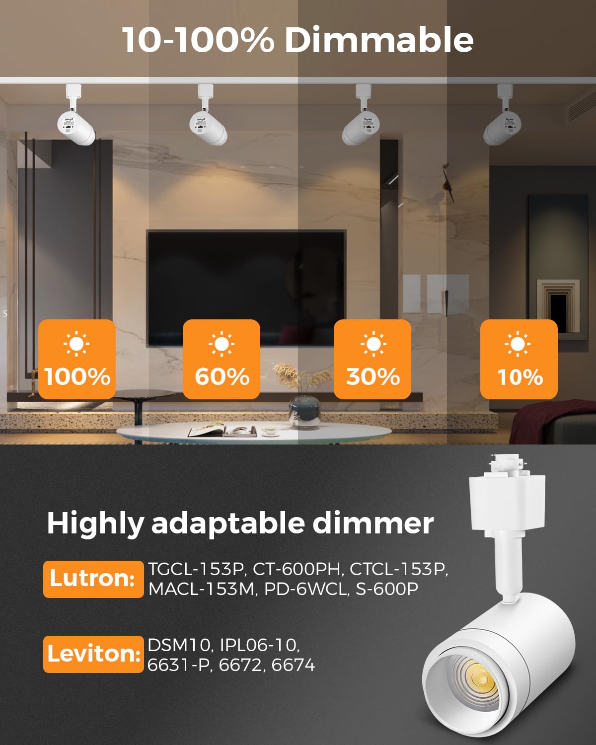 Tuyubee 5 Color Zoomable Led Track Lighting Kit With 6.6Ft H Track Rail & Canopy Connector, Modern Kitchen Fixtures, 12W White L