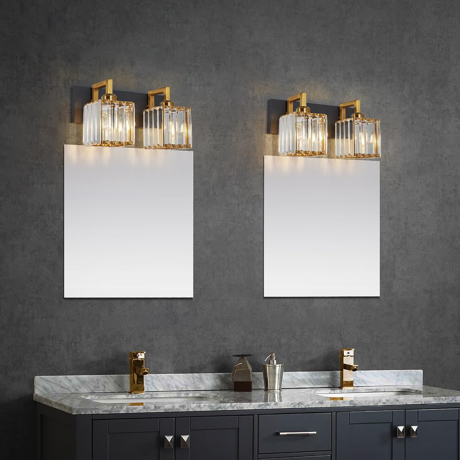 FDPBY Modern Bathroom Vanity Light 2-Lights Metal Wall Lamp Black Gold JW-003