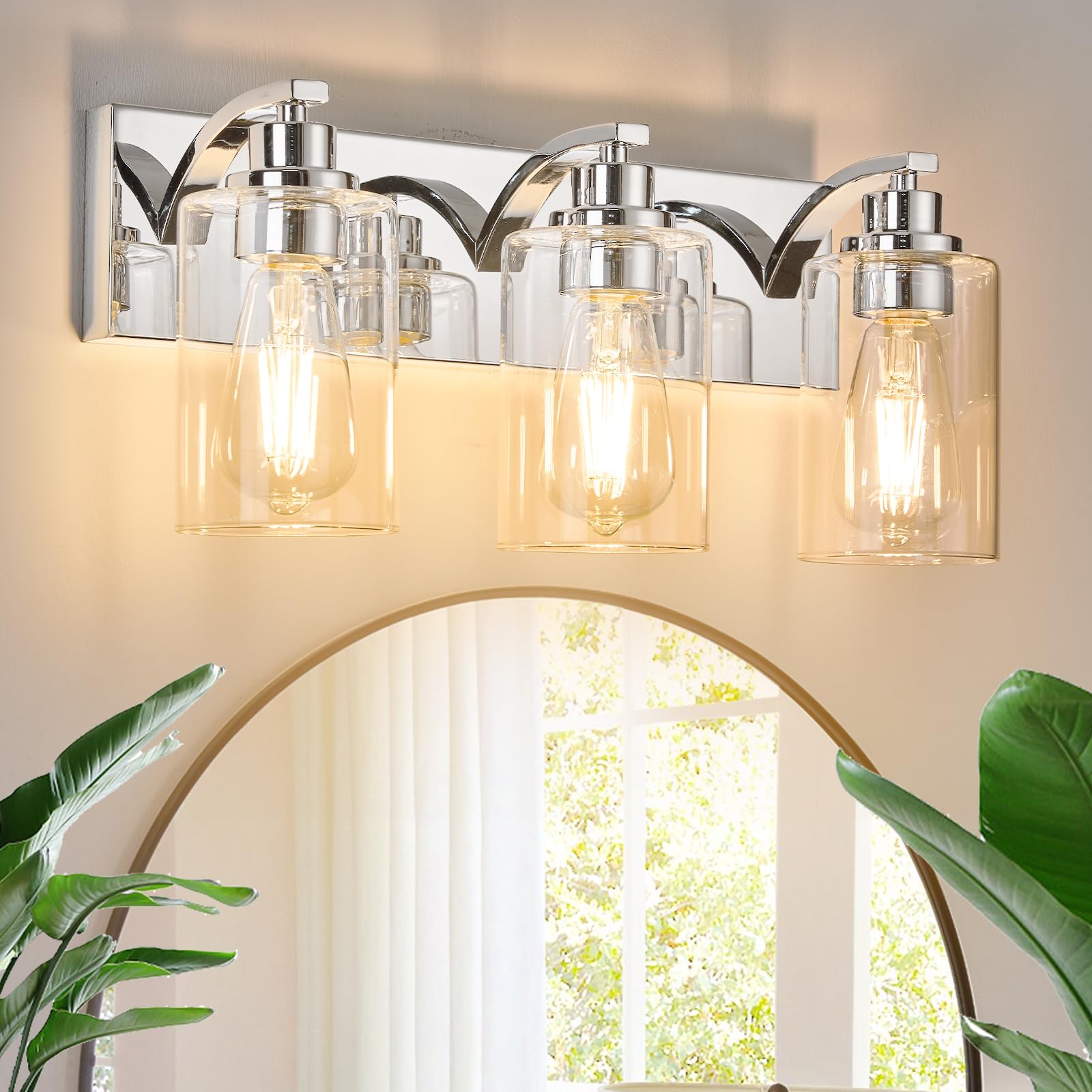Alaislyc 3-Light Chrome Bathroom Vanity Light Fixture With Clear Glass Shade For Mirror