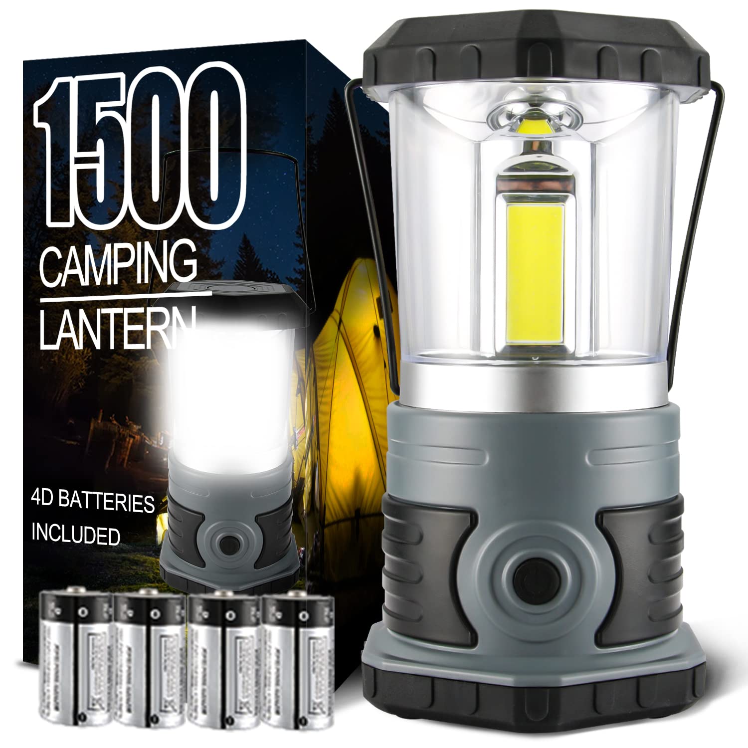 Led Camping Lantern Battery Powered 1500 Lumen Cob Camping Light 4*D Batteries(Included) Perfect For Camp Hiking Emergency Kit