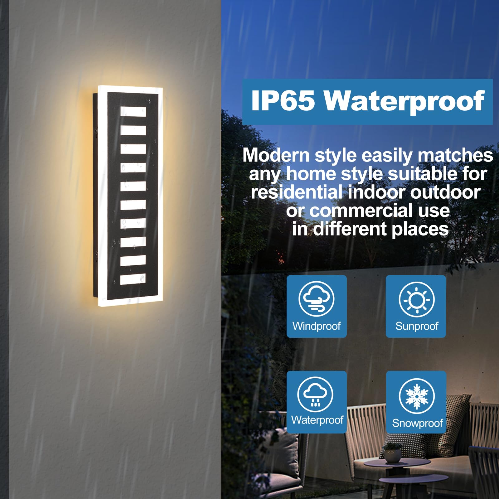 Rosysky Outdoor Wall Sconce 18W Led Exterior Light Fixture 3000-6000K Modern Outdoor Sconce 13.8In Elegant White Acrylic Waterproof Porch Lighiting For Porch Patio House Garage Courtyard