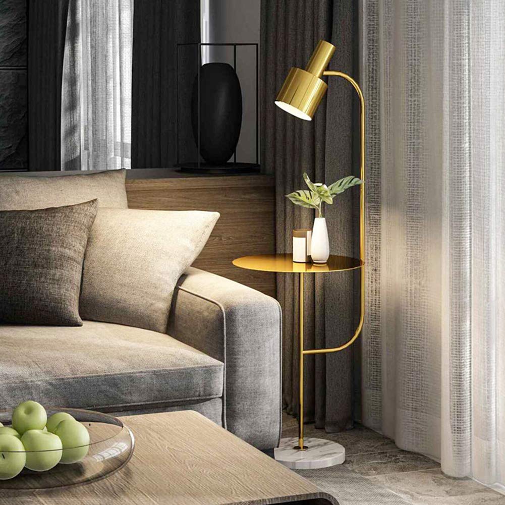 Hsyile Contemporary Modern Floor Lamp with Table, E26 Base, Brass Finish for Living Room, Den, Office, Bedroom