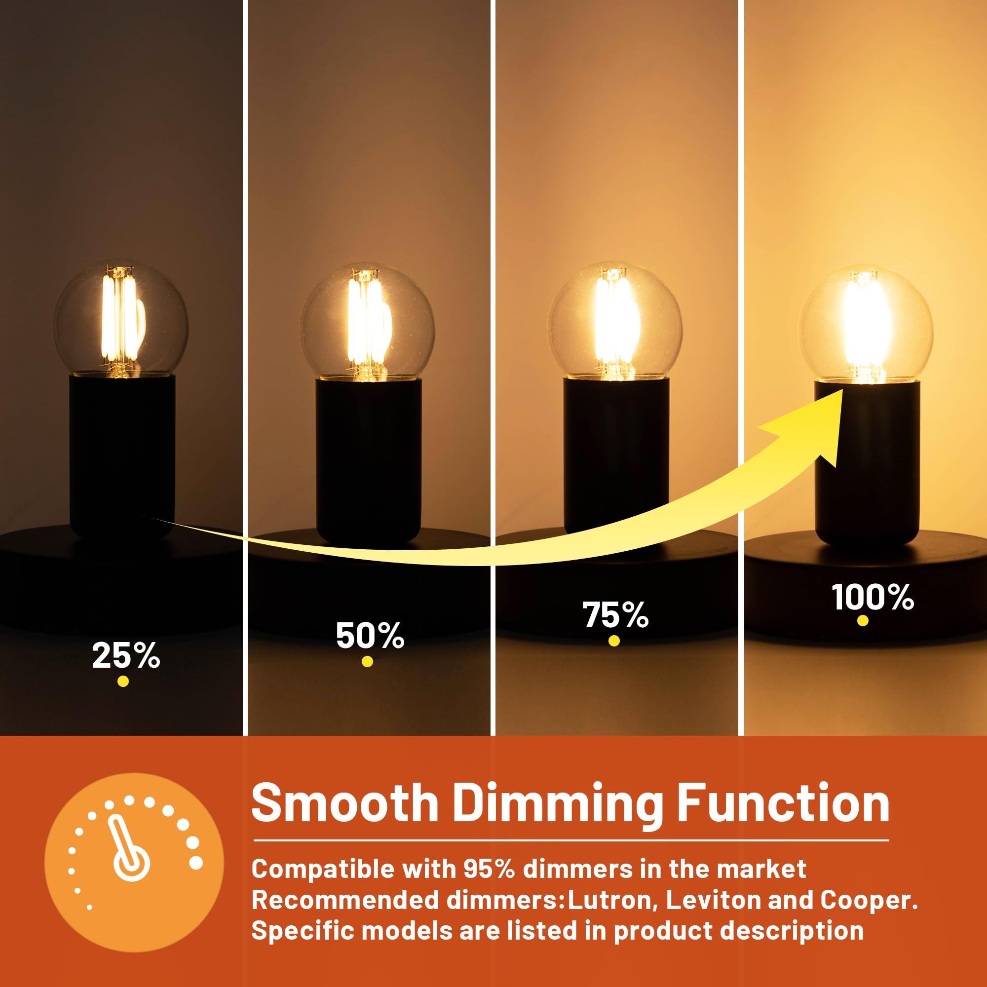 Guangyue G16.5 Dimmable LED Edison Bulbs, 4W Equivalent, 760LM, Soft White, Glass, 6 Pack
