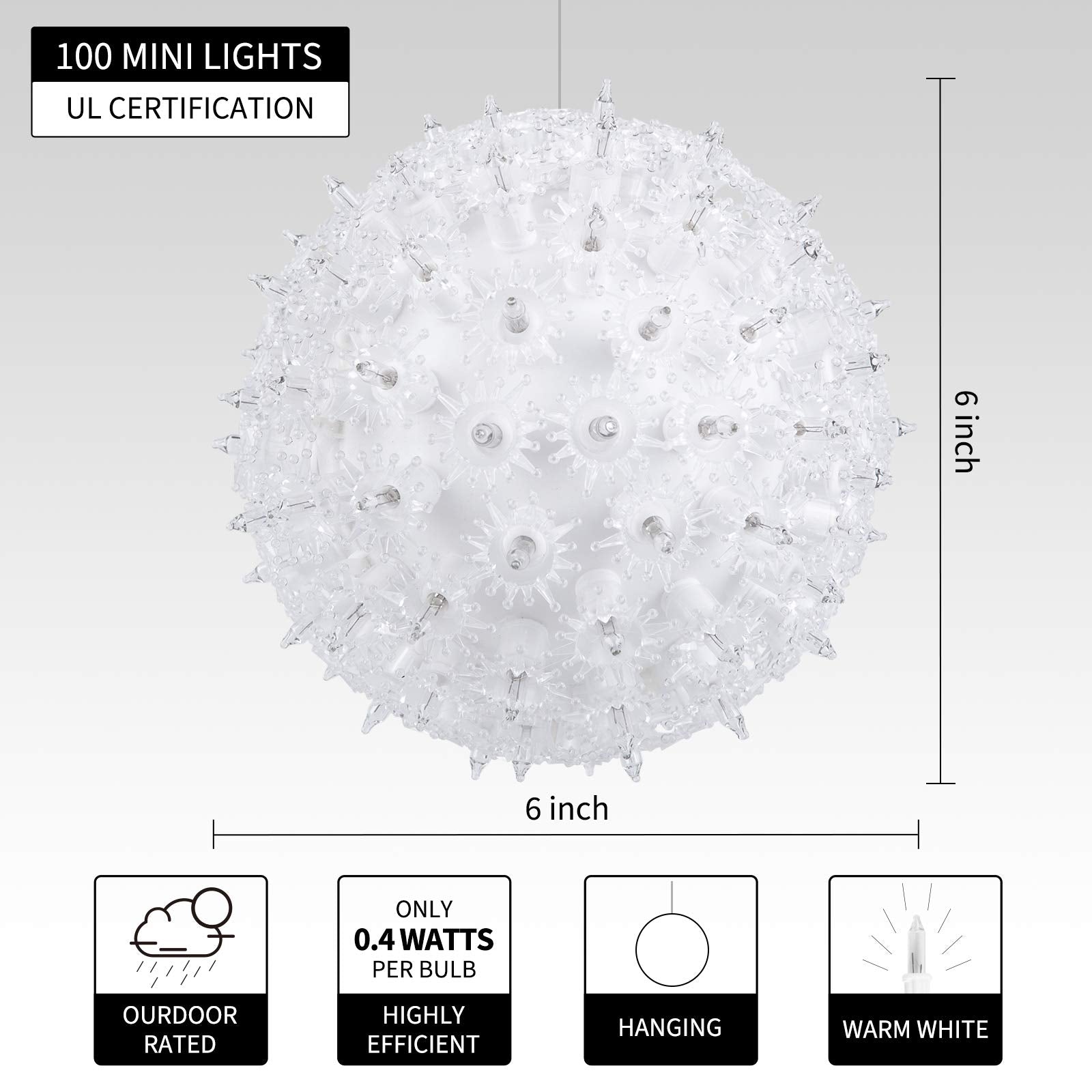 Brightown 6    Christmas Lights Ball Outdoor Sphere Lights 100 Replaceable Led Bulbs Plug In For Xmas Indoor Party Wedding Home