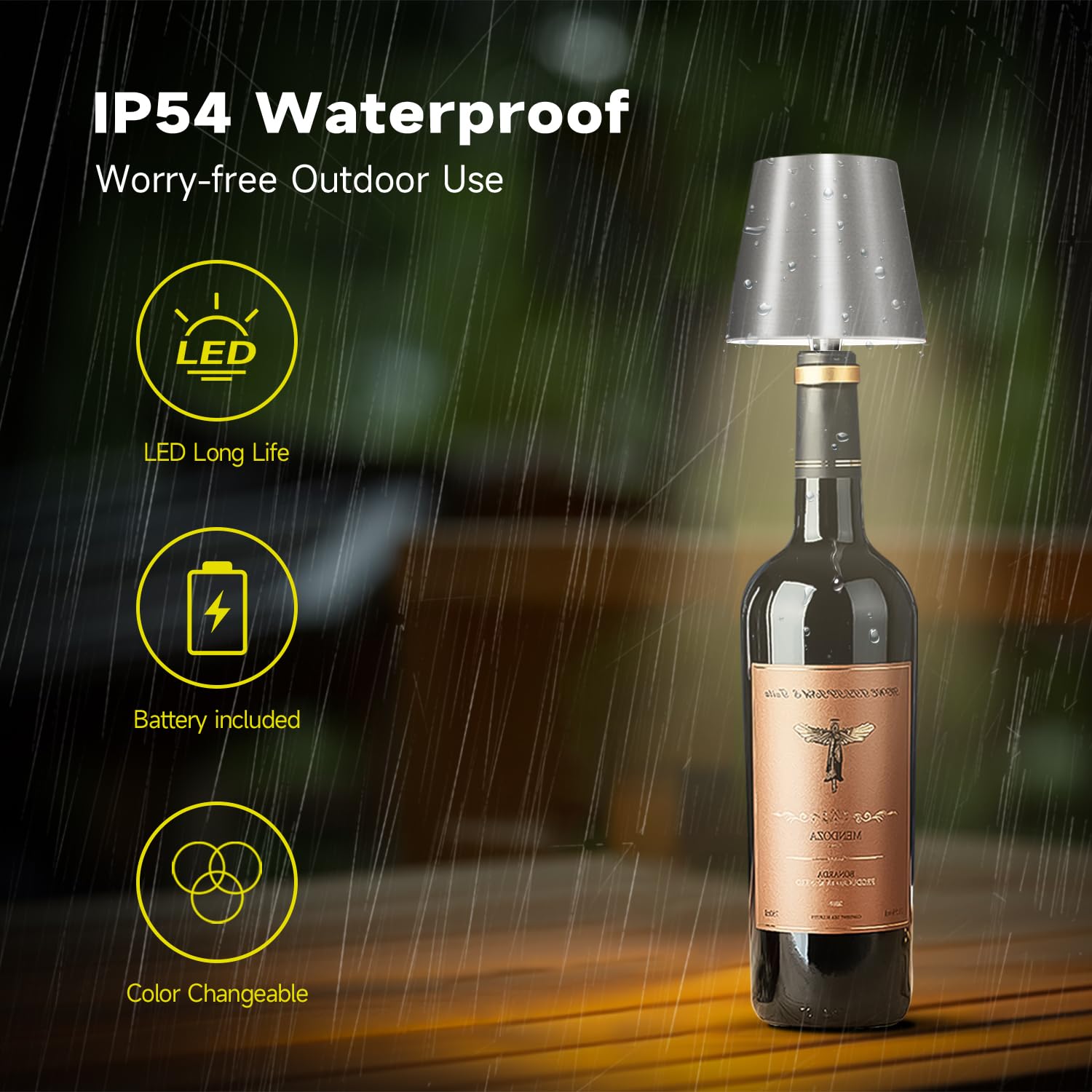 Hoide Wireless Bottle Lamp - LED Touch-Dimmable Night Light Kit, 5.7in, Silver