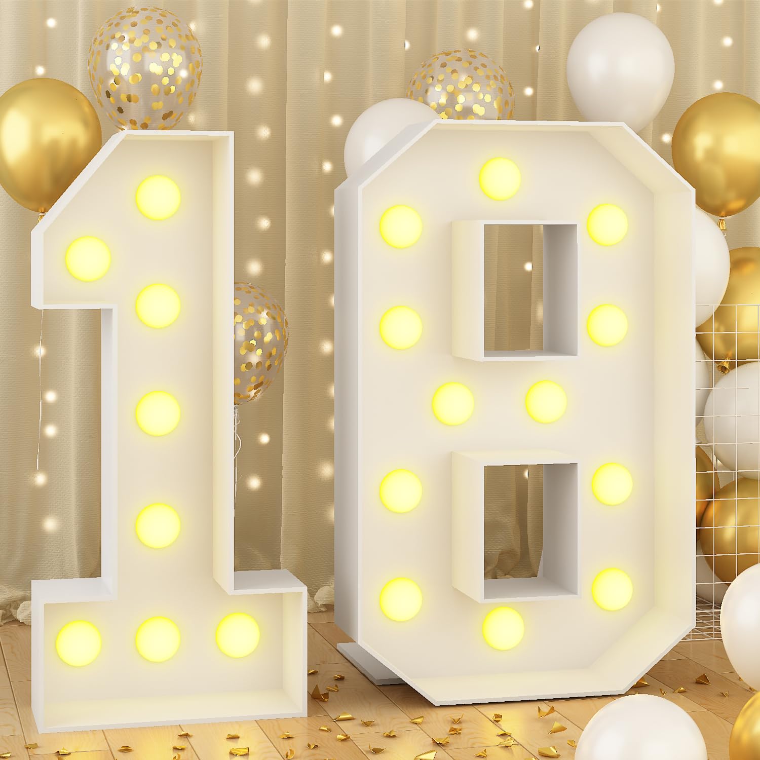 4ft Light Up Numbers 18 Large Numbers with Lights Bulbs White Marquee Frame for 18th Party Boys Girls Birthday Decorations Pre-Cut Mosaic Cardboard Giant Cut-Out Thick Foam Board Sign Anniversary
