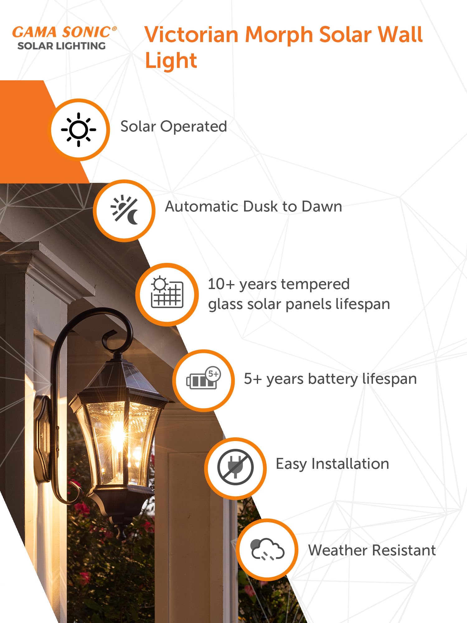 Gama Sonic Victorian Solar Wall Light, 150 Lumens, Cast Aluminum Sconce, Black, Model 94BM50010