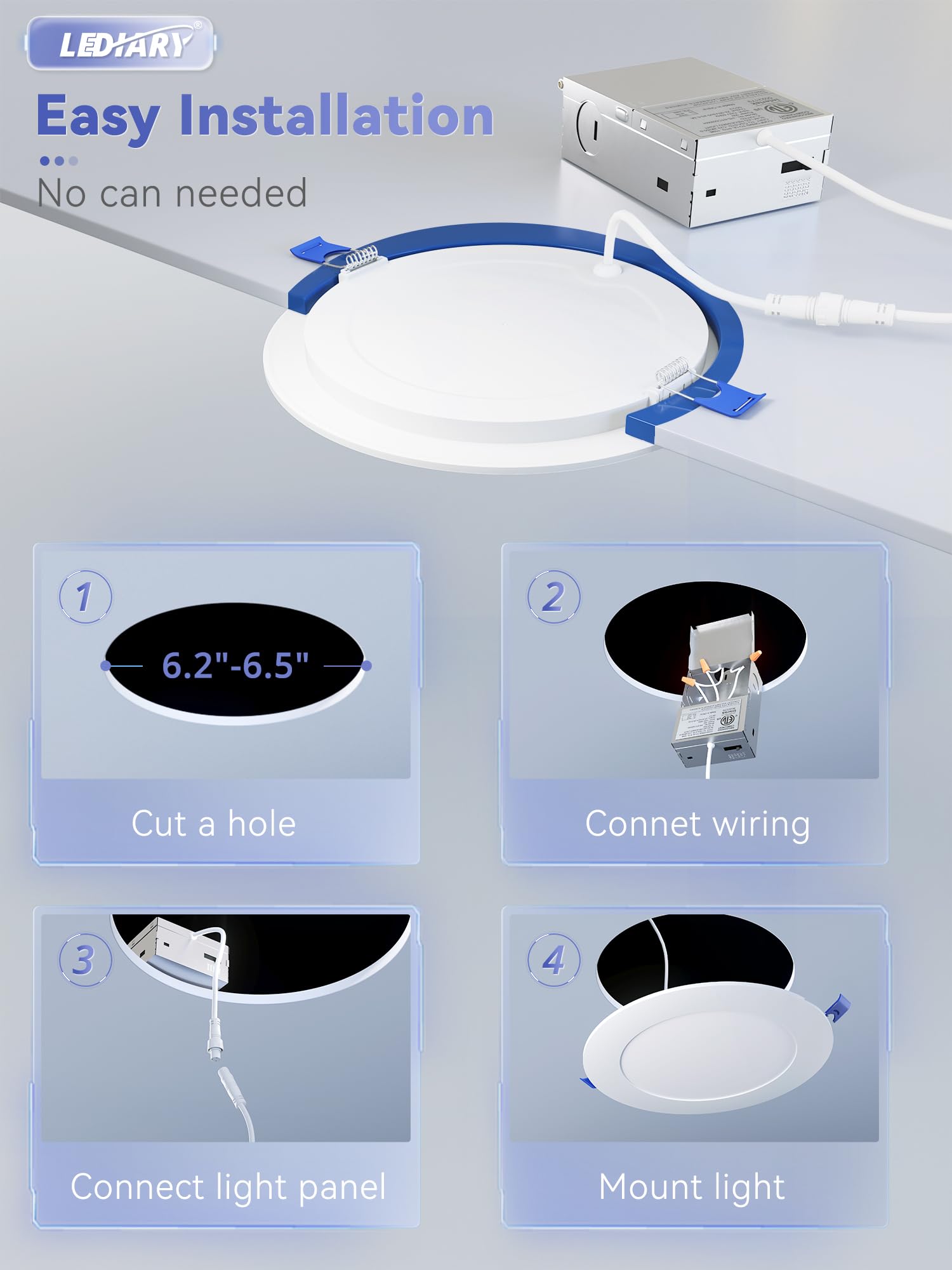 LEDIARY 6" Dimmable LED Recessed Lighting, 24 Pack, 5CCT 2700K-6000K, Ultra Thin, Model RL231007,