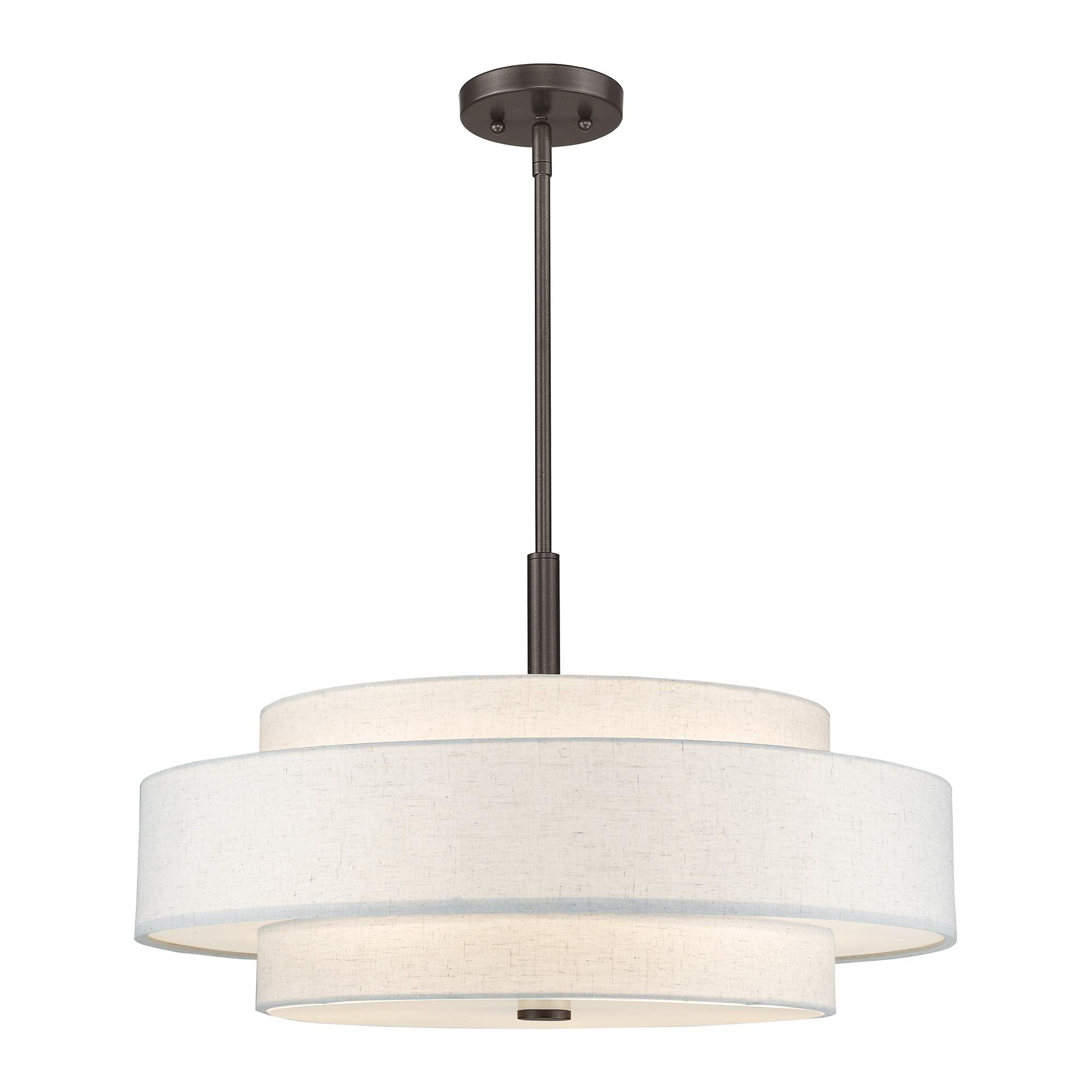 Livex Lighting Fabric Shade 52138-91 Meridian 5 Light Brushed Nickel Pendant