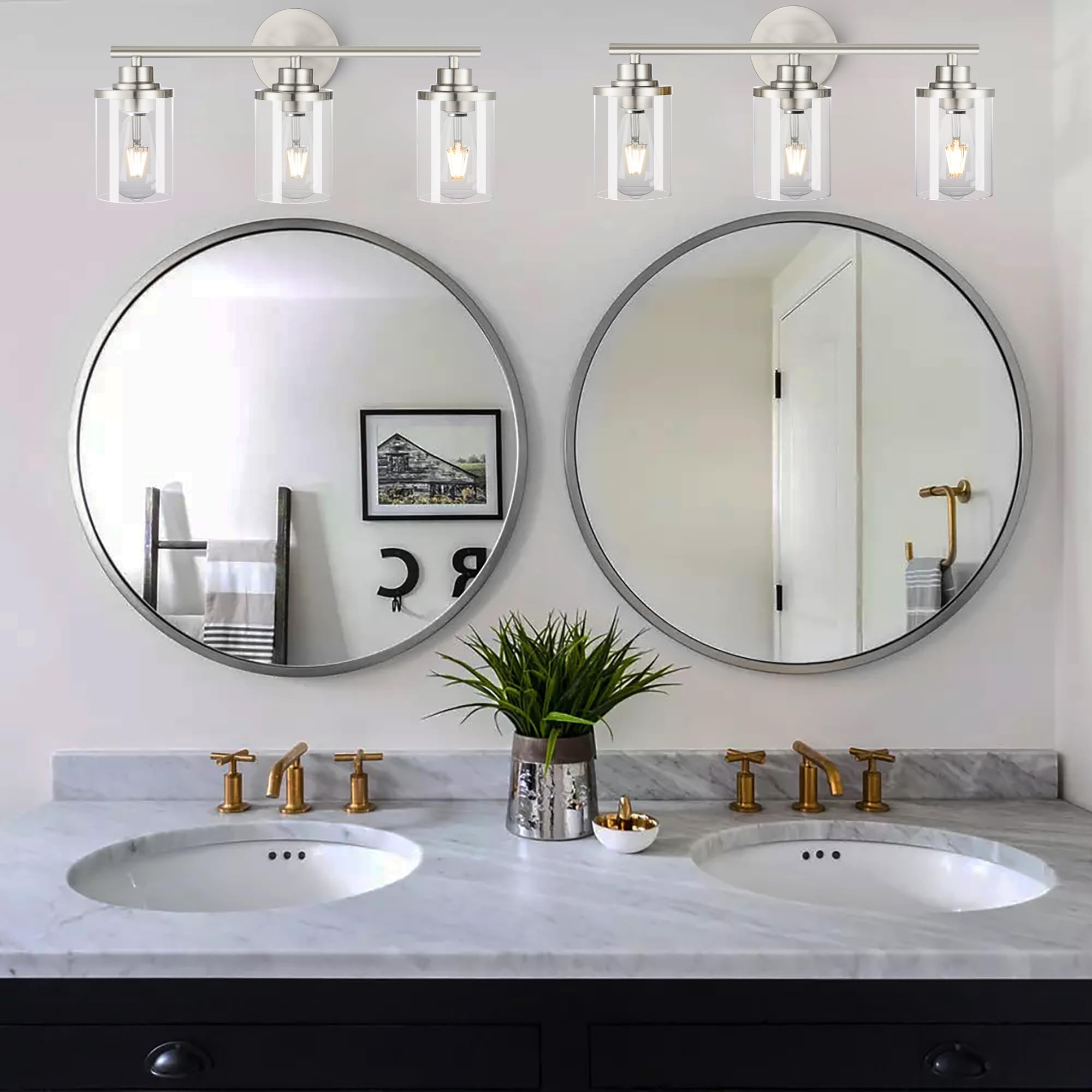 Porphyions Bathroom Light Fixtures,Vanity Lights,Brushed Nickel Bathroom Lights Over Mirror,Nickel Vanity Light For Bathroom,20'' Brushed Nickel 3-Light Modern Bathroom Sconce