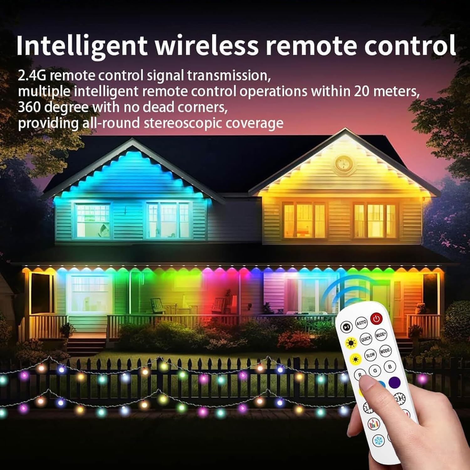 HConce Permanent Outdoor RGB-IC LED Eaves Lights, 300ft, IP67 Waterproof, Multicolor, Smart App & Remote Control