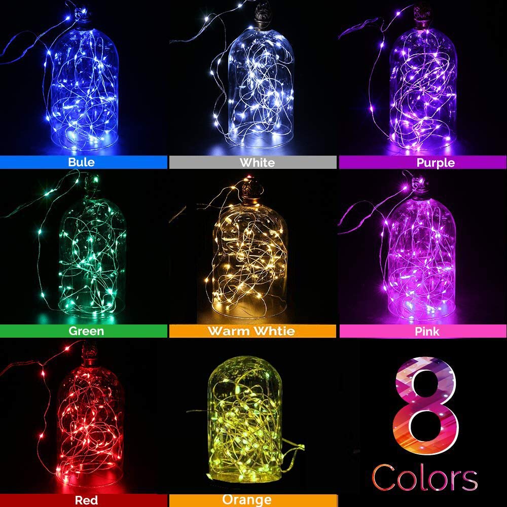 VOOKRY 30 LED Fairy Lights - 10 ft Mini Copper Wire String Lights, Battery Operated, Multicolor, Pack of 8 for DIY Crafts & Parties