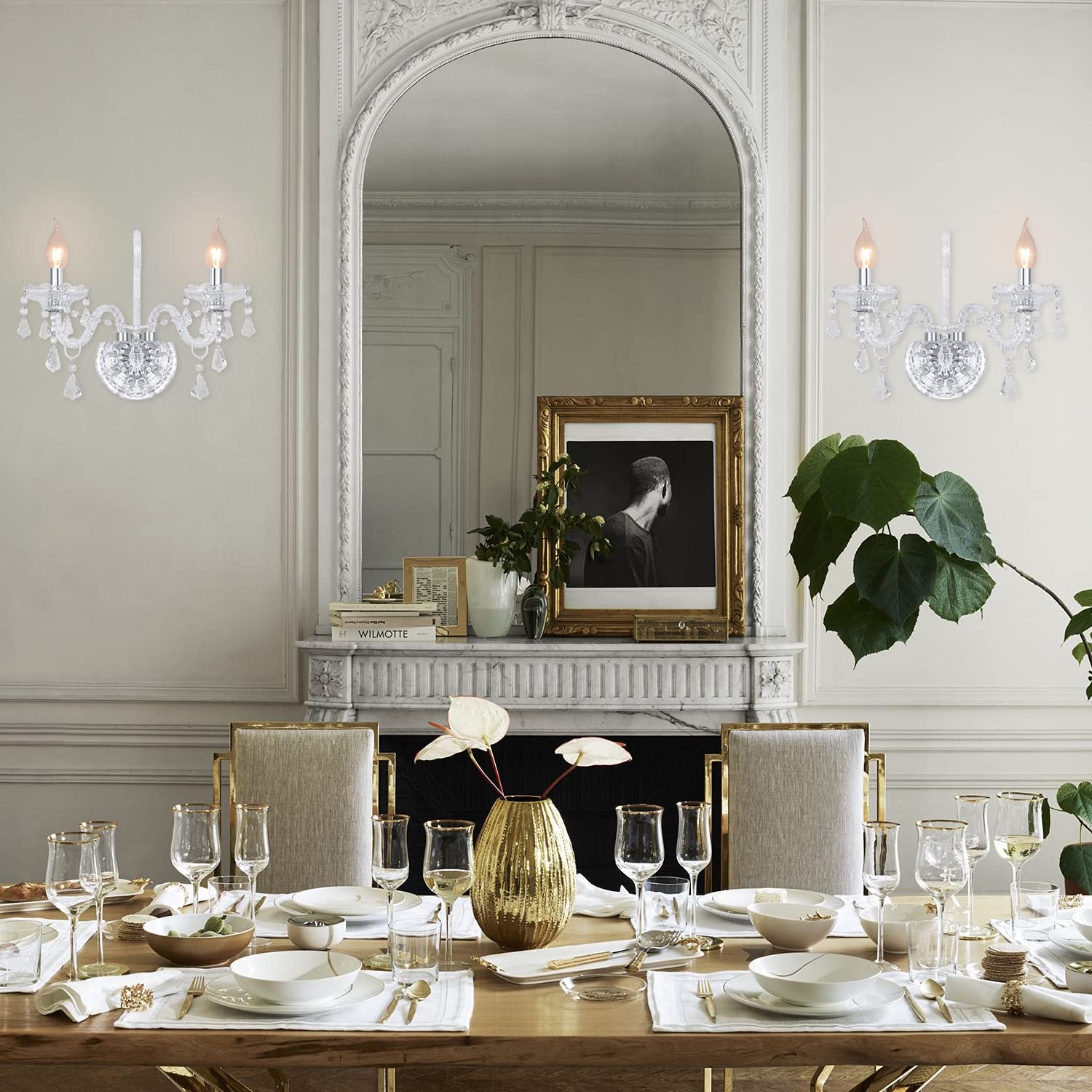 CRYSTOP Wall Candle Sconce Set of 2, Vintage Crystal Lighting, Clear, European Style, Ideal for Bedroom and Living Room