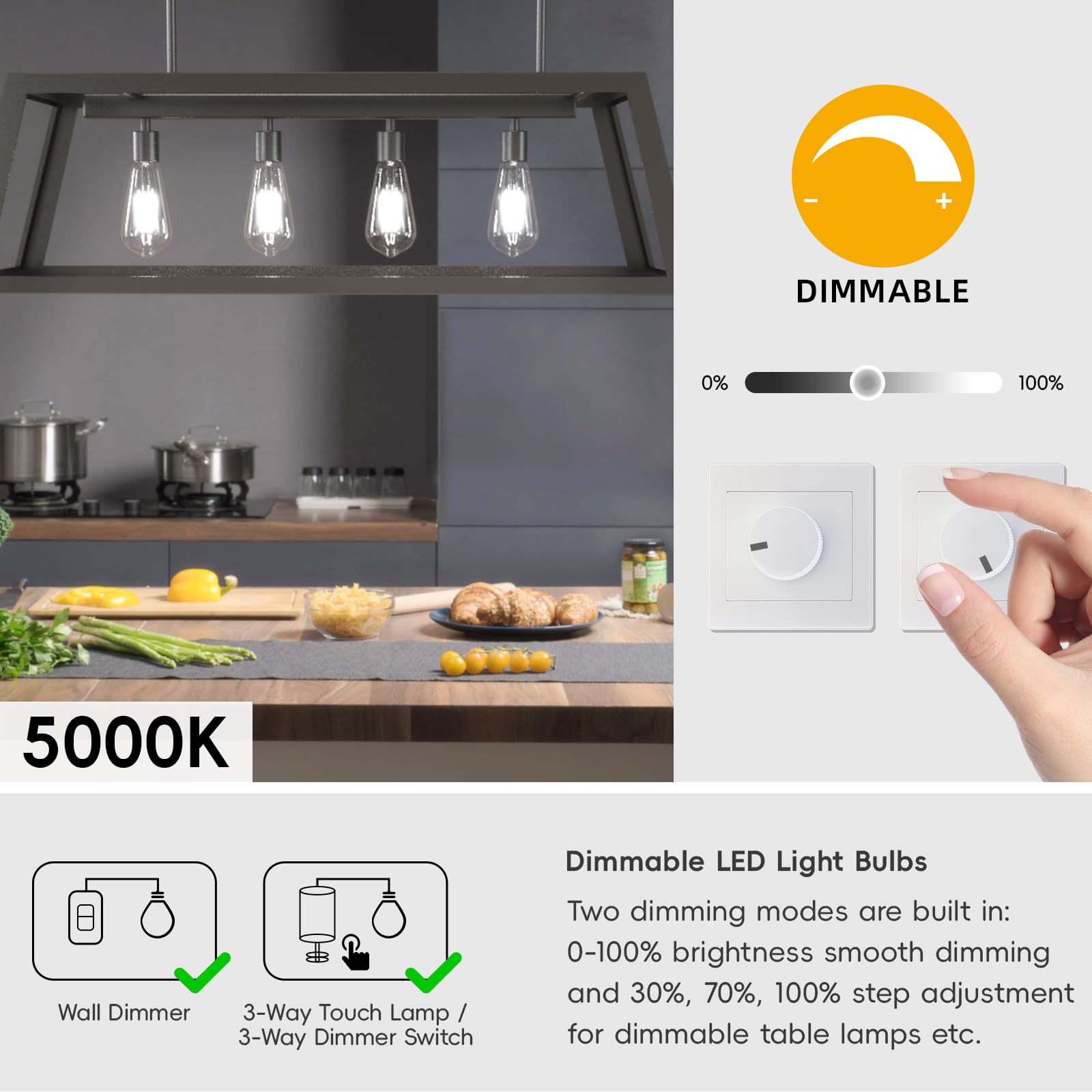 Jensense E26 LED Bulbs 60W Equivalent Dimmable 800 Lumen 5000K Daylight Cool White Glass 24 Pack