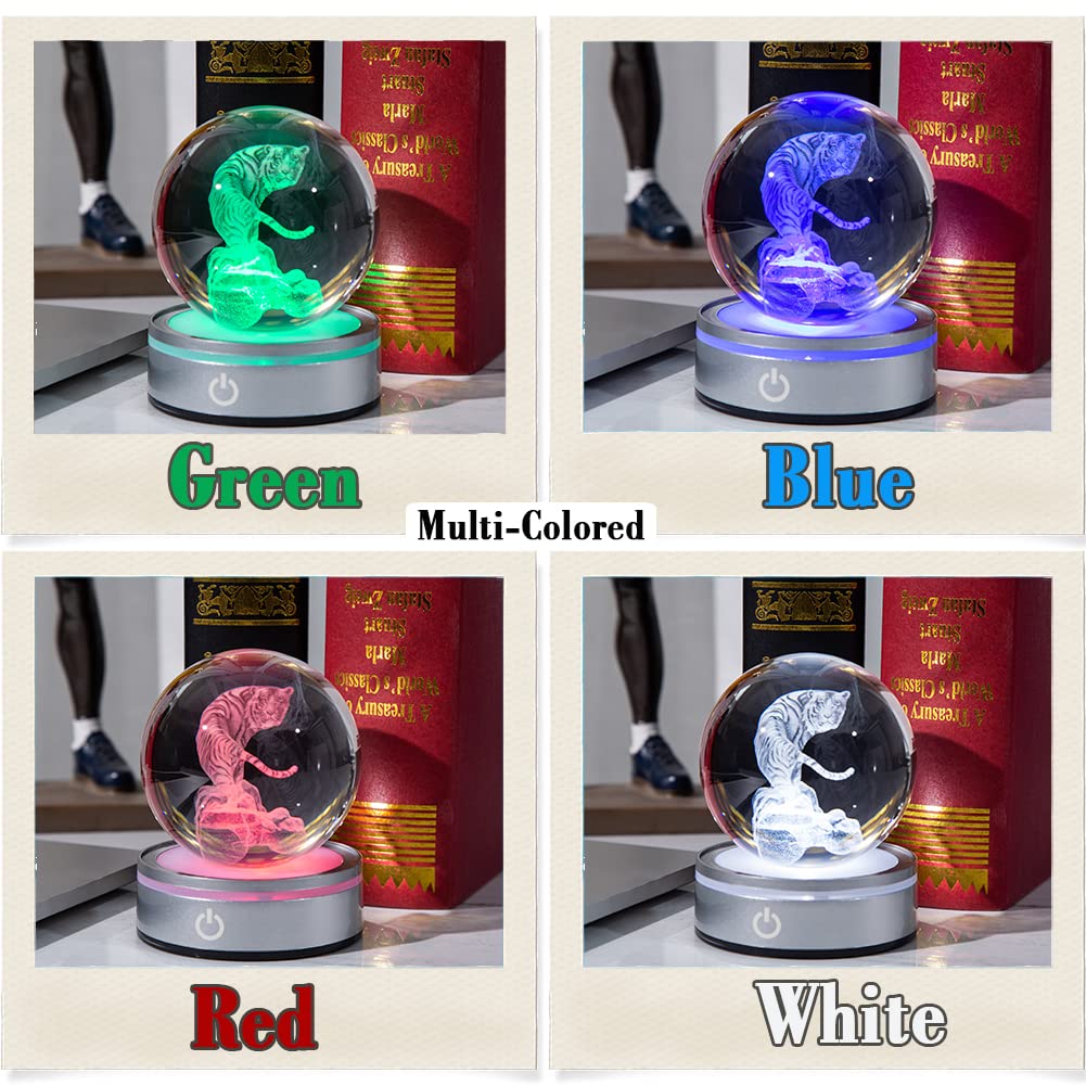 Ifolaina Tiger Gifts 3D Crystal Ball White Tiger Figurine Lamps Decorations Statue Present