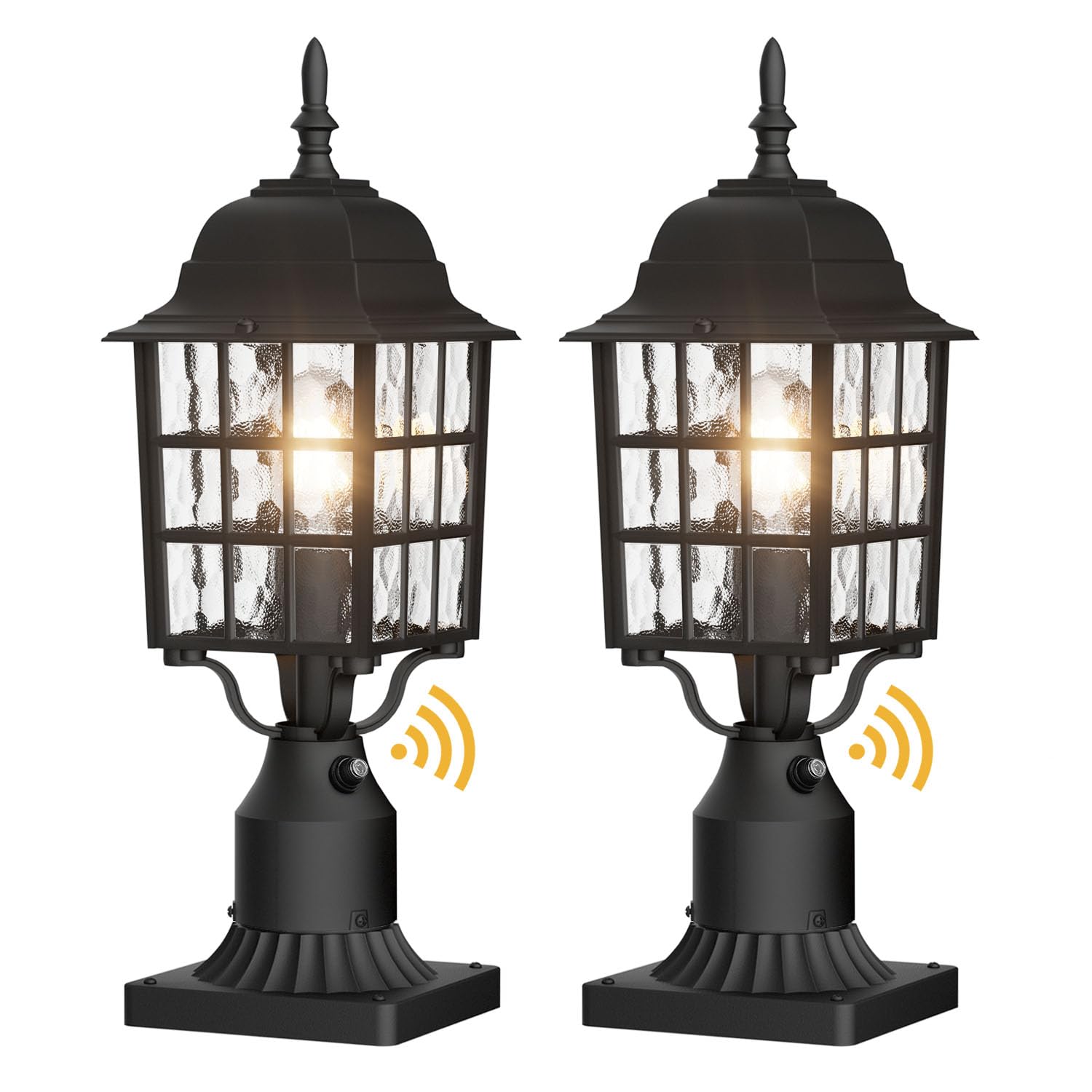 Aoceley 2-Pack Dusk To Dawn Outdoor Post Light With Pier Mount Base, Black Water Ripple Glass