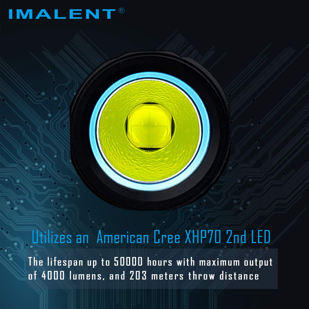 IMALENT LD70 EDC Flashlight, 4000 Lumens, CREE XHP70.2 LED, Small, Aluminum, Blue