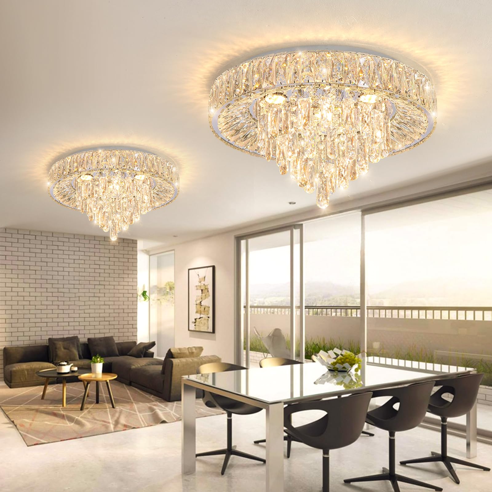 Dolria Modern Crystal Chandeliers For Dining Room Led Light Fixture Close To Ceiling Chandelier Flush Mount Ceiling Light Dimmab