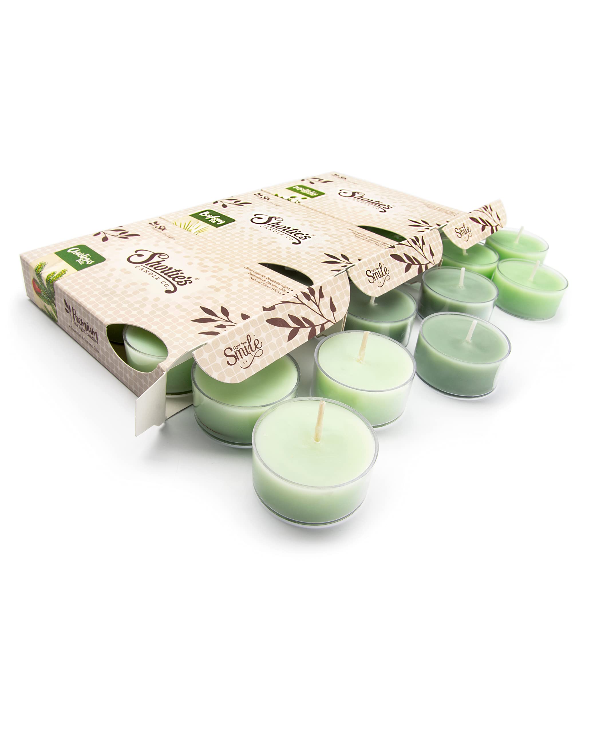 ShortieS Candle Company Pine Tealight Candles - 3 Pack Of Bayberry Fir, Christmas Tree & Mistletoe Moments - Paraffin Wax, Green