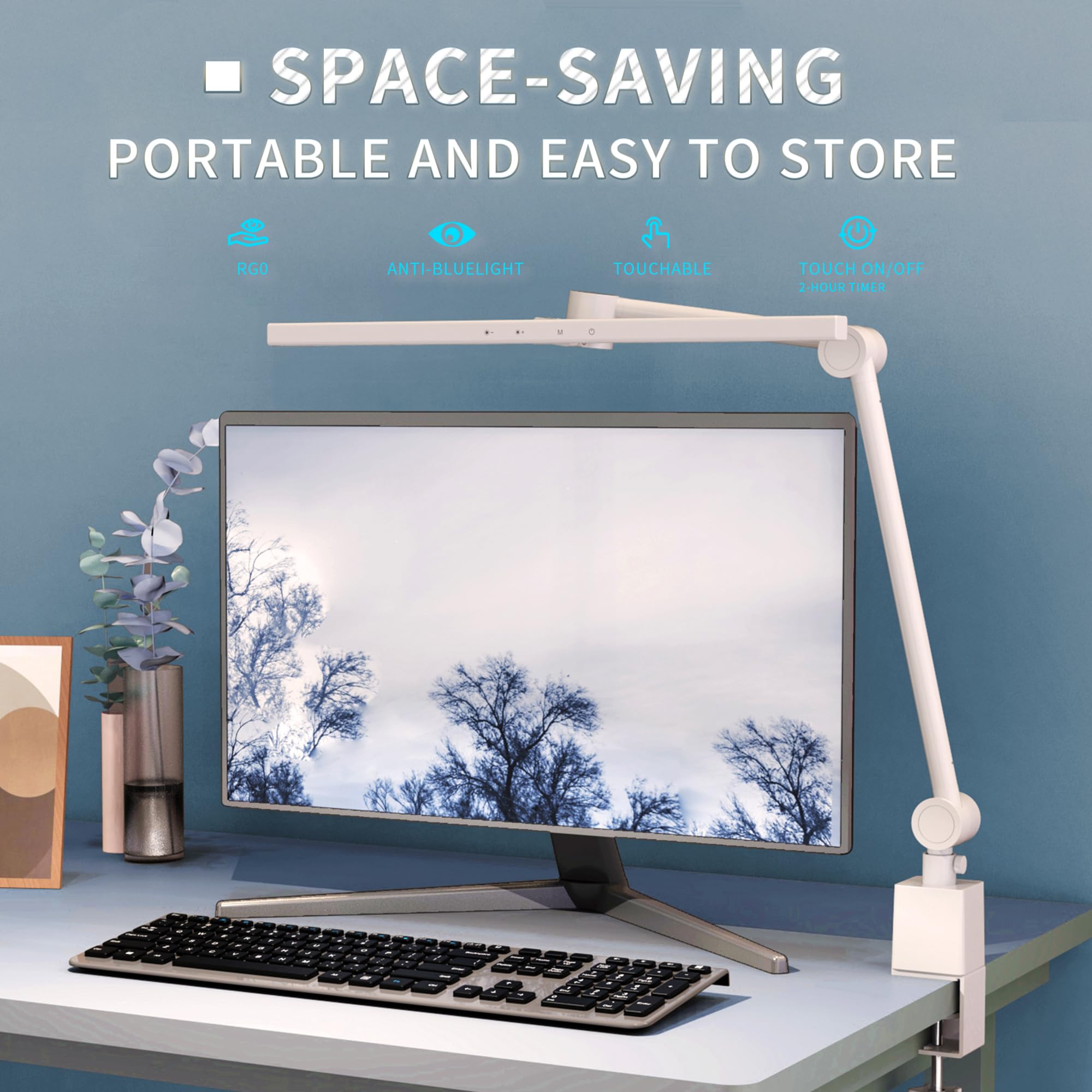 Melifo Led Desk Lamp With Clamp,Monitor Light Bar,Eye-Caring Desk Light,Ultra High Definition And Brightness Table Light,4 Modes 12 Brightness, (White Desk Lamp With Clamp)