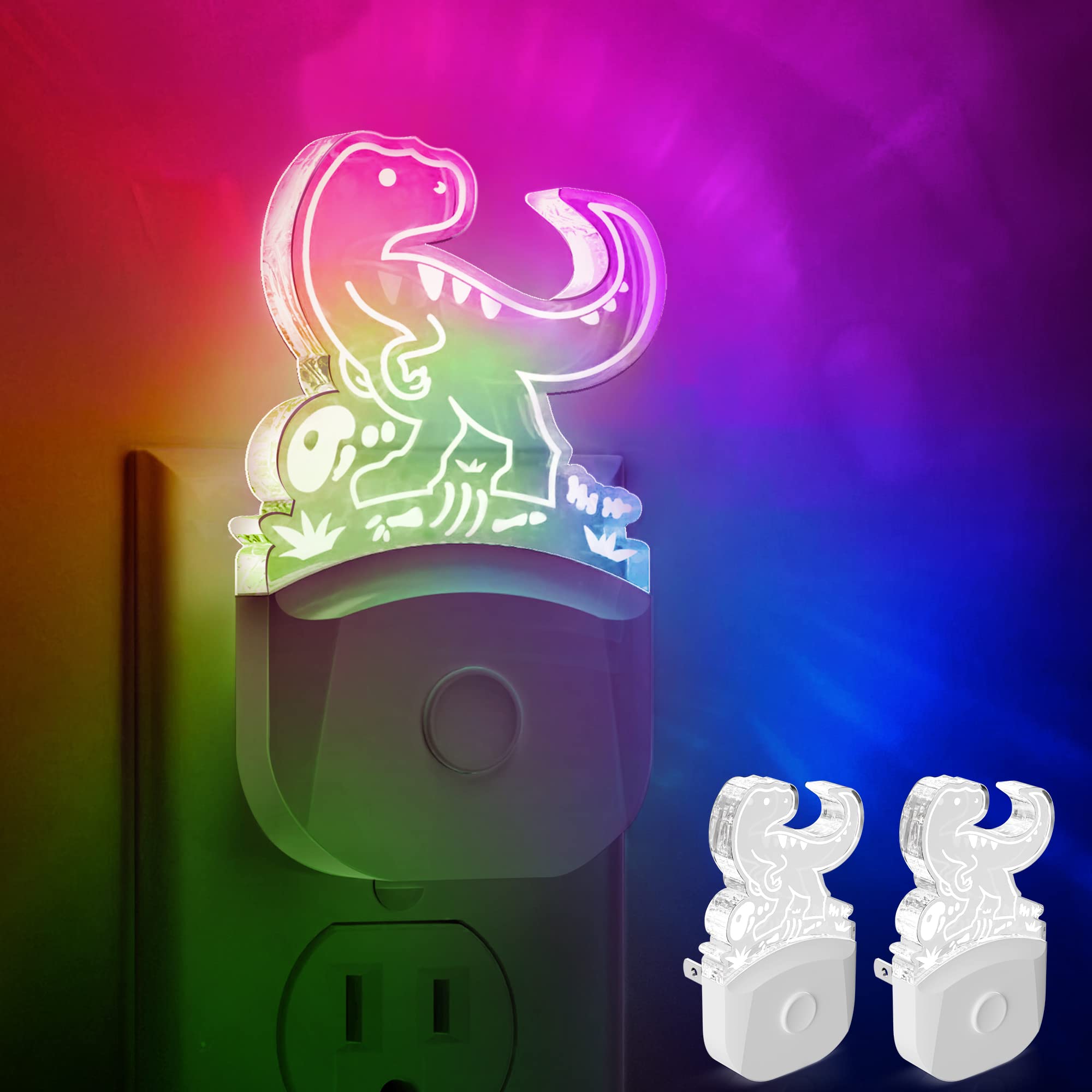 L LOHAS LED Night Light for Kids, Dinosaur Night Light for Boys, Velociraptor LED Night Lights Plug into Wall, RGB+Soft White 30