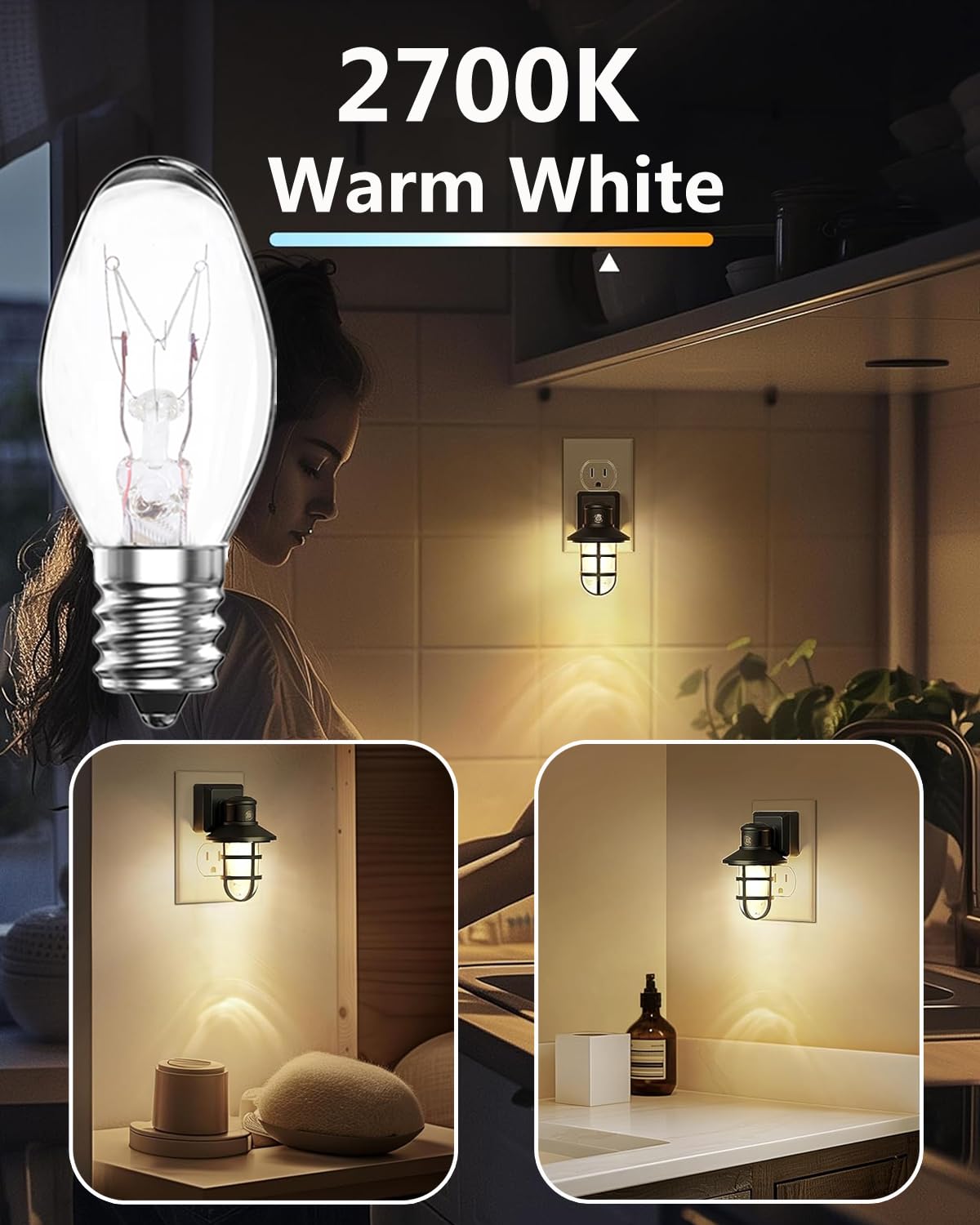 Snnalosses Night Light Bulbs 4 Watt -C7 D  Cor Small Light Bulb - E12 Candelabra Base- Night Light Warm White Replacement Bulbs,
