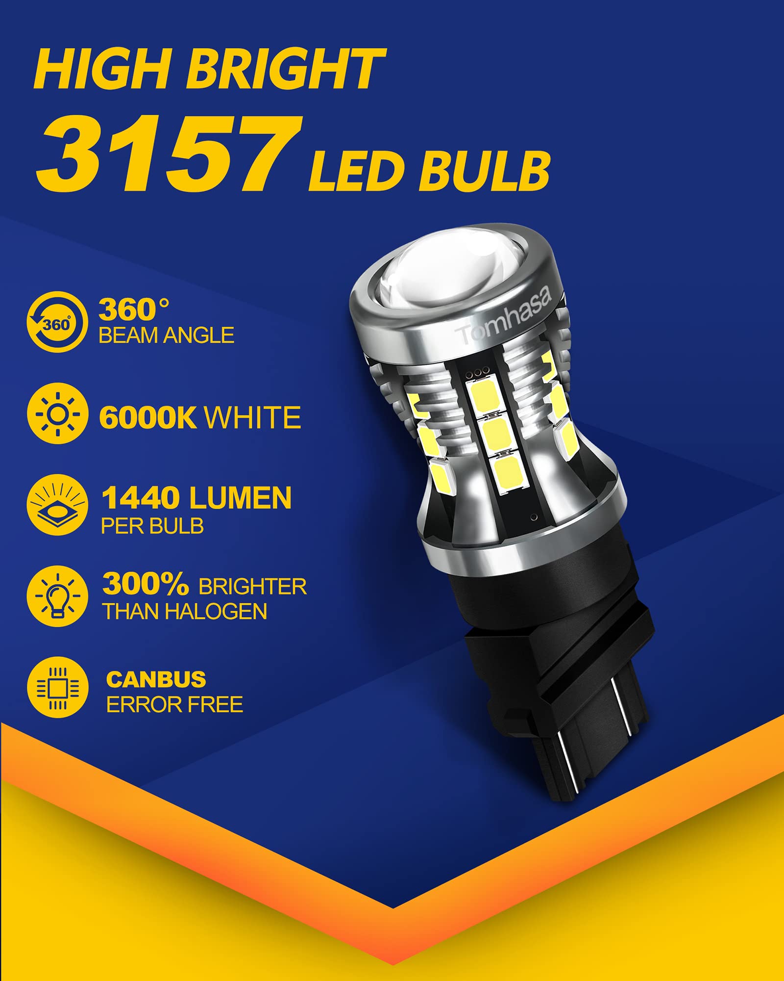 Tomhasa 3157 LED Bulbs for Backup Reverse Lights, 6000K Bright White, Pack of 2, Model 3157 24-2835-W